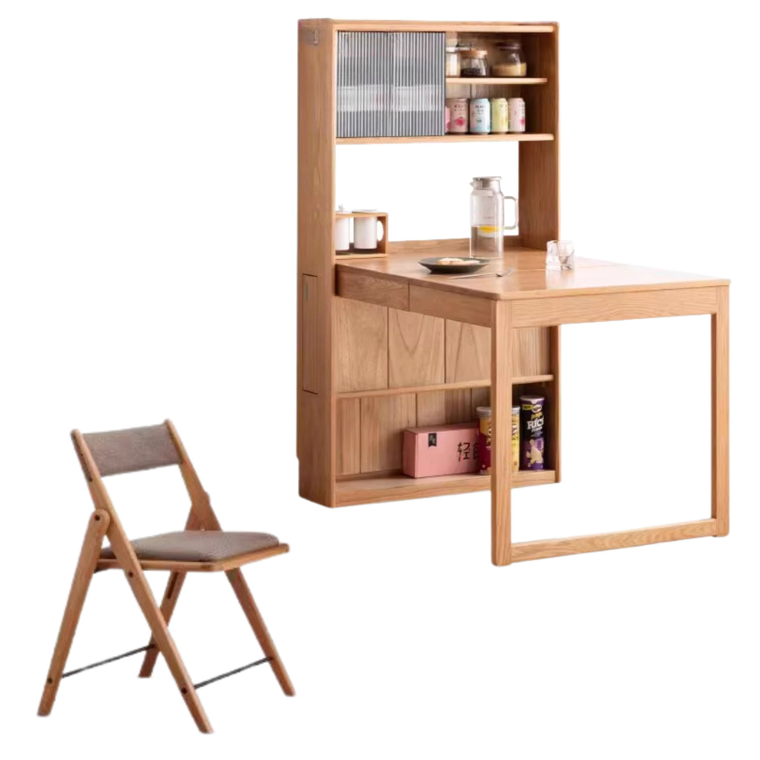 Oak solid wood retractable dining table + sideboard ,