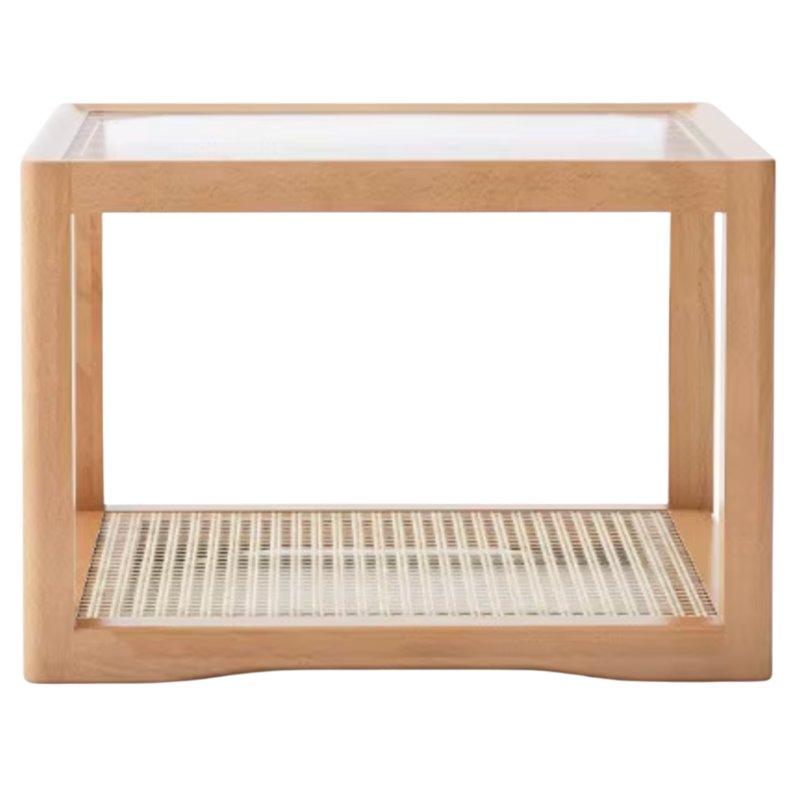 Oak, Beech Solid Wood, Glass Rattan Coffee Table