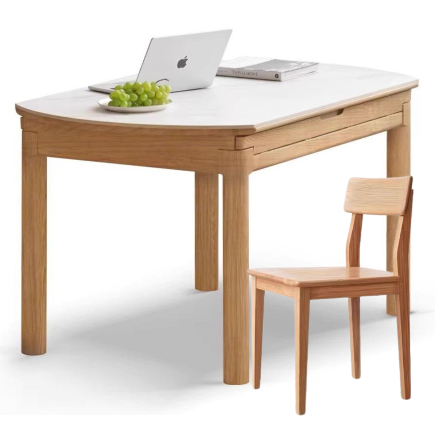 Ash solid wood retractable rock plate dining table