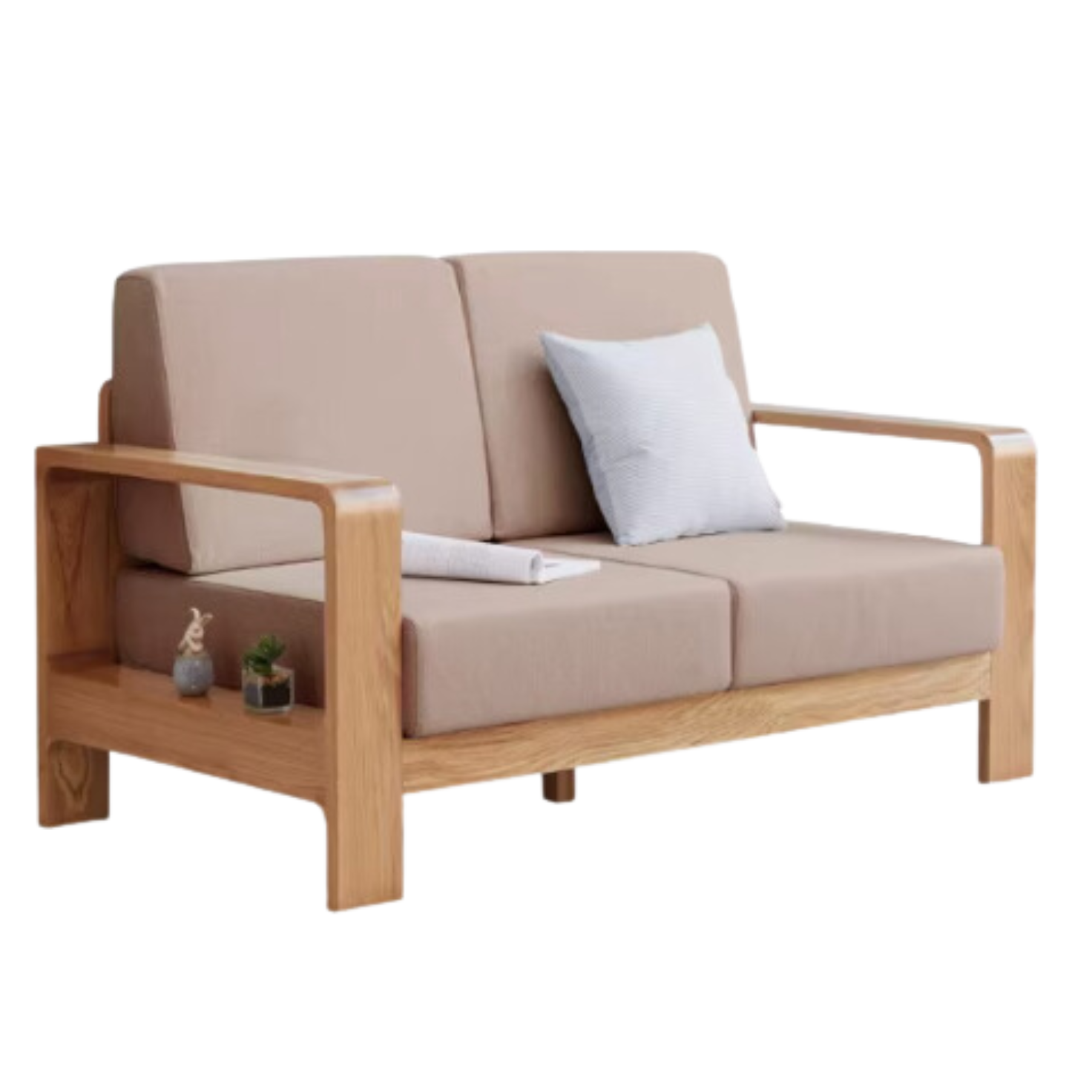 Oak Solid Wood Modern Fabric Sofa)