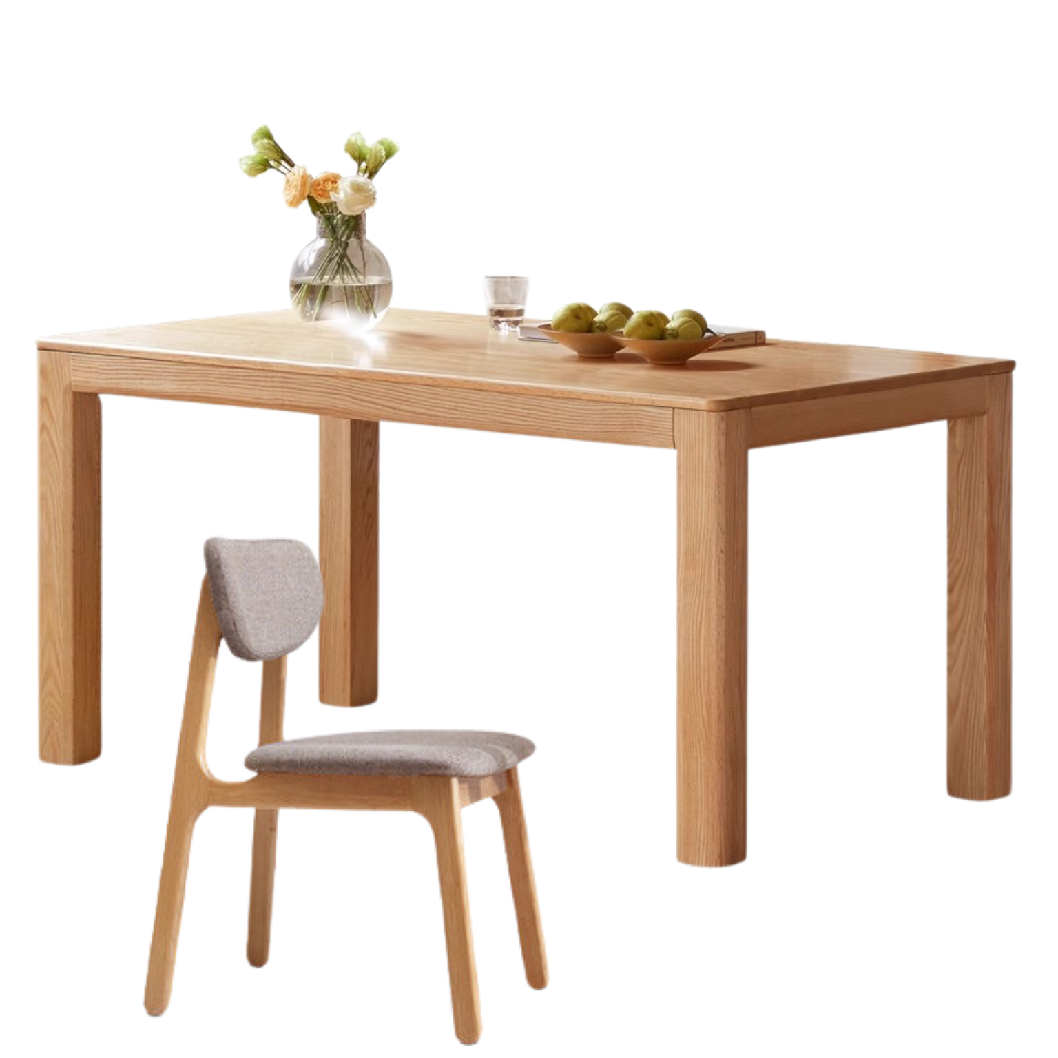 Oak Solid Wood Rectangular Dining Table, One Table and Four Chairs,