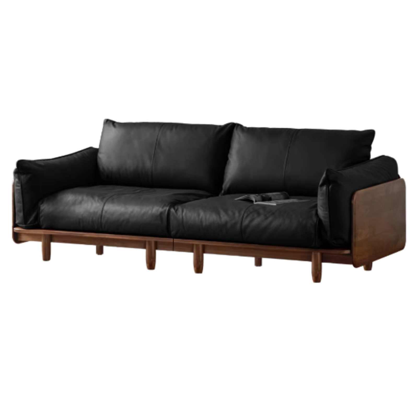 Black Walnut Solid Wood Genuine Leather Sofa, Fabric Sofa-SPECIAL PRICE: