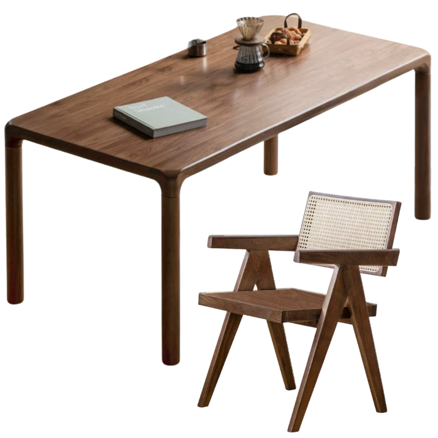 Black Walnut, Sandalwood, Ash Solid Wood Rectangular Dining Table