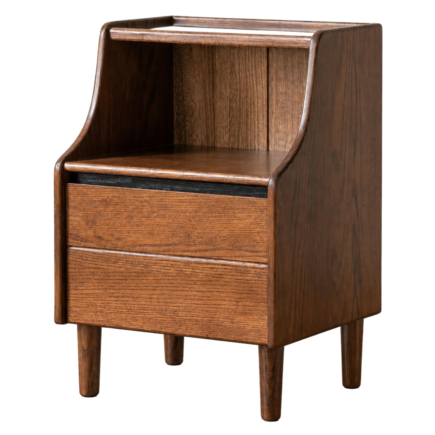 Oak Solid Wood, Solid RubberWood Nightstand with Glass Door with Storage