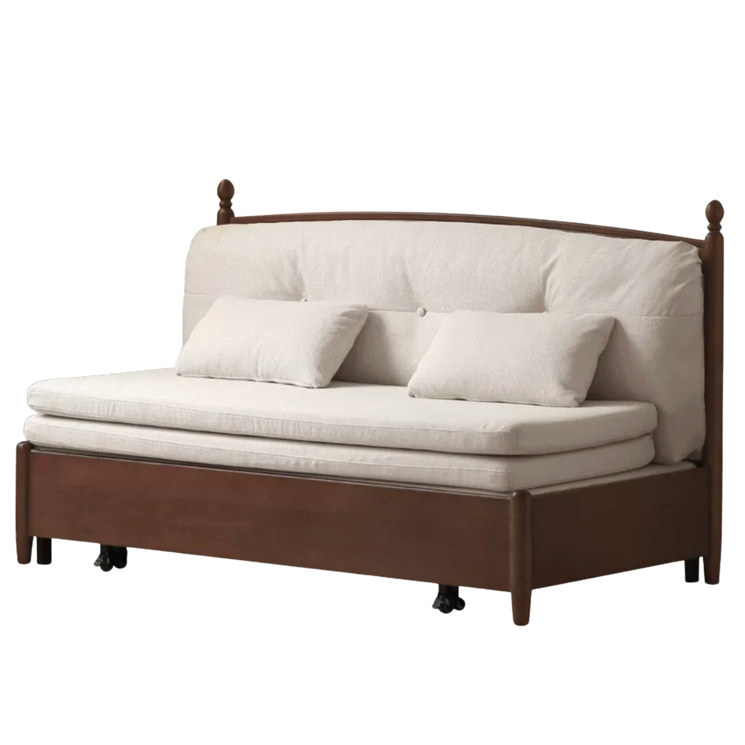 Poplar Solid Wood French Vintage Sofa Bed with Pull Out Trundle