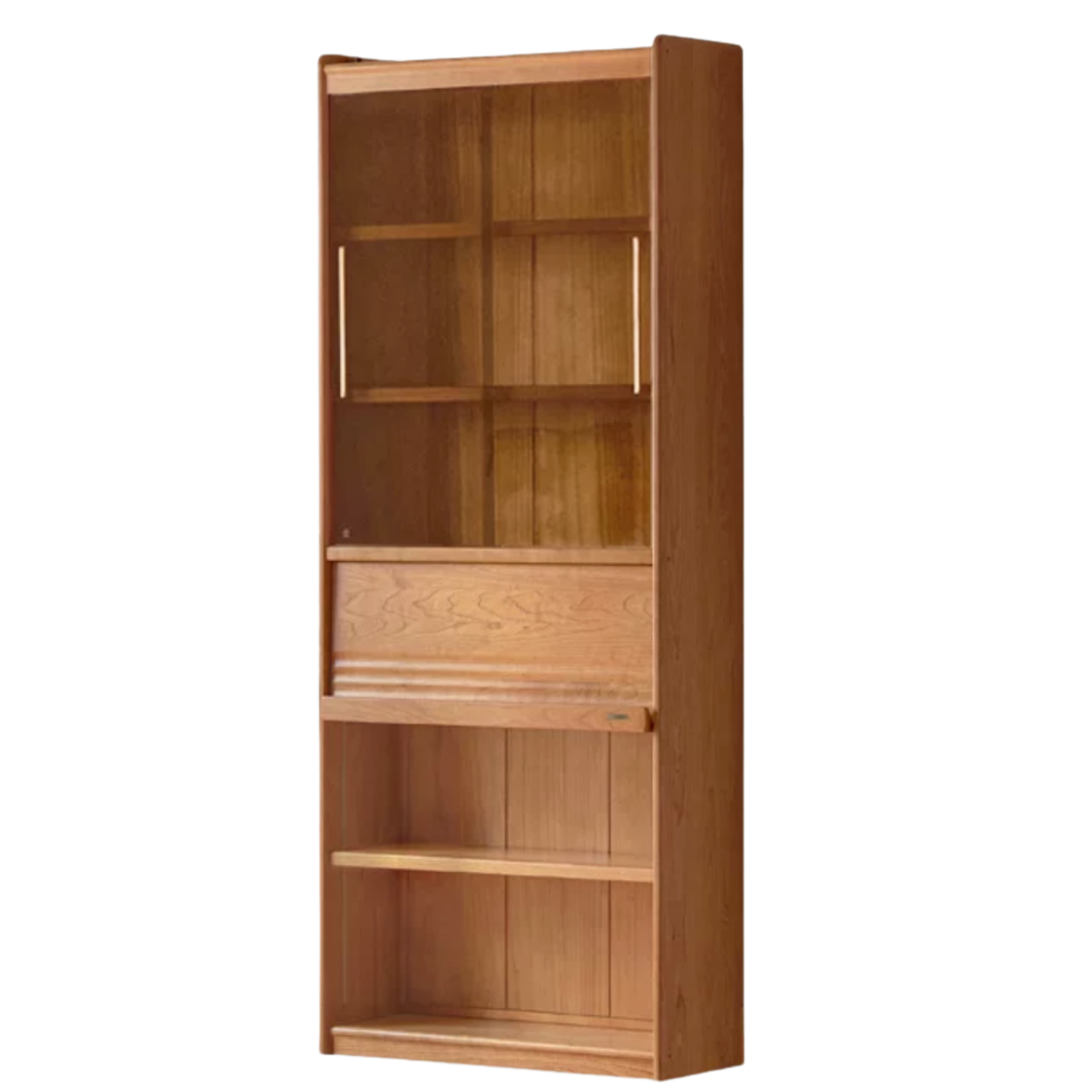 Cherry Solid Wood Bookcase with Wall Integration and Floor Storage Cabinet