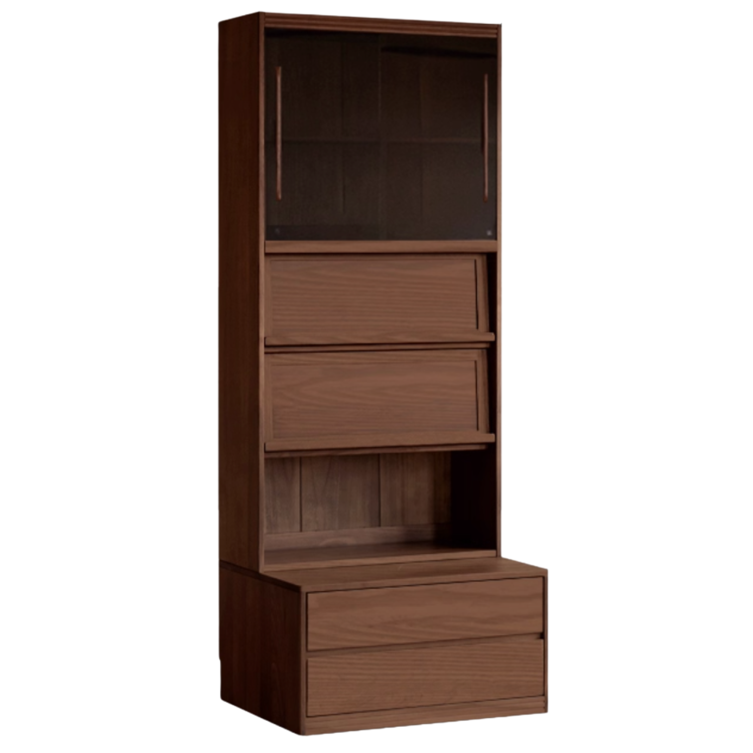 Black Walnut, Oak, Sandalwood, Ash Solid Wood Light Luxury Combined Bookshelf With Seat