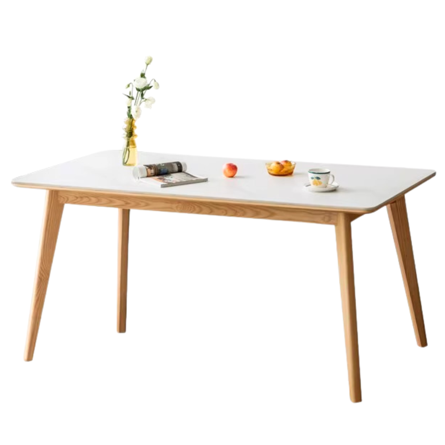 Ash solid wood Dining table with rock slab surface,