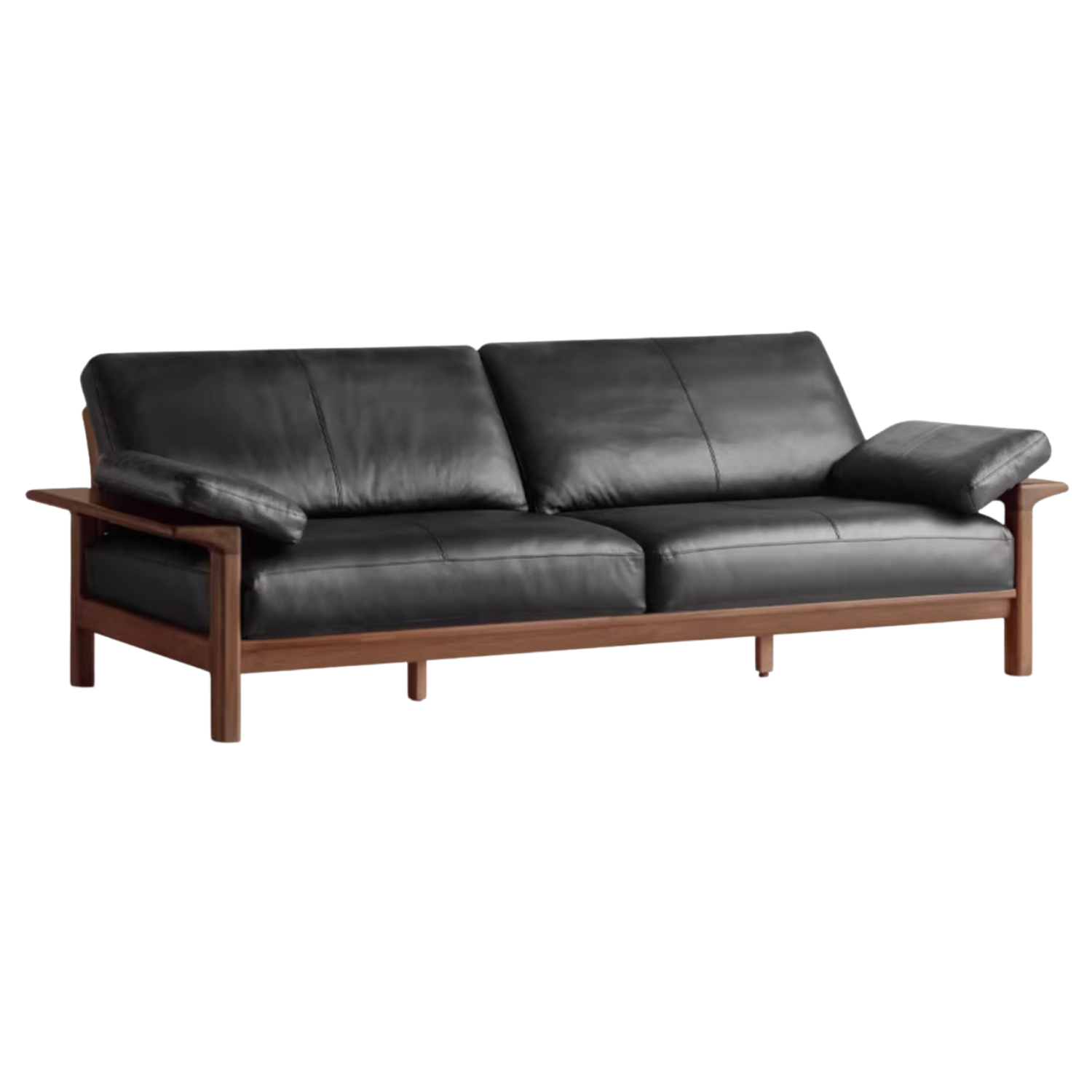 Black Walnut, Ash Solid Wood Wabi Sabi Style Genuine Leather Sofa, fabric sofa