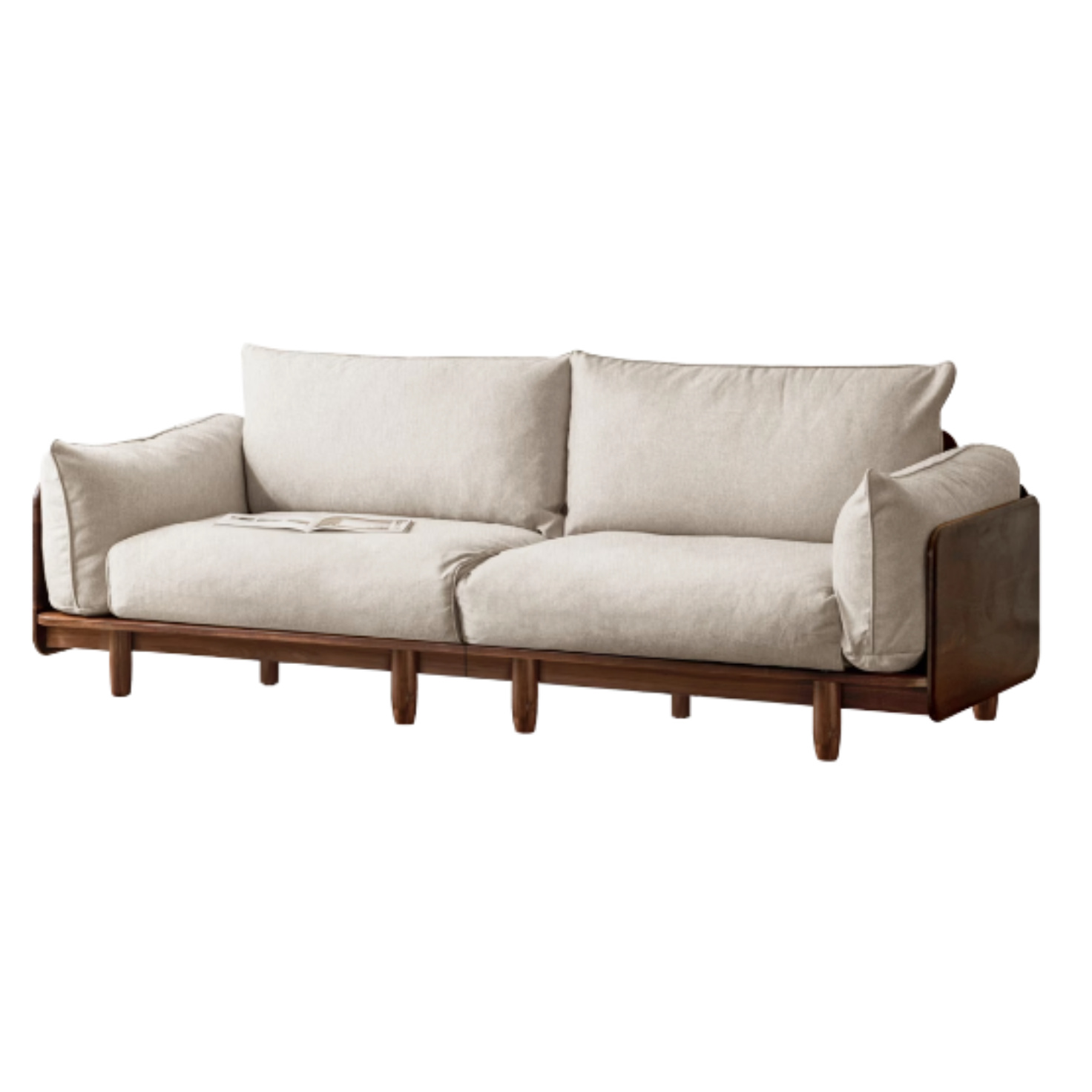 Black Walnut Solid Wood Fabric Straight Sofa