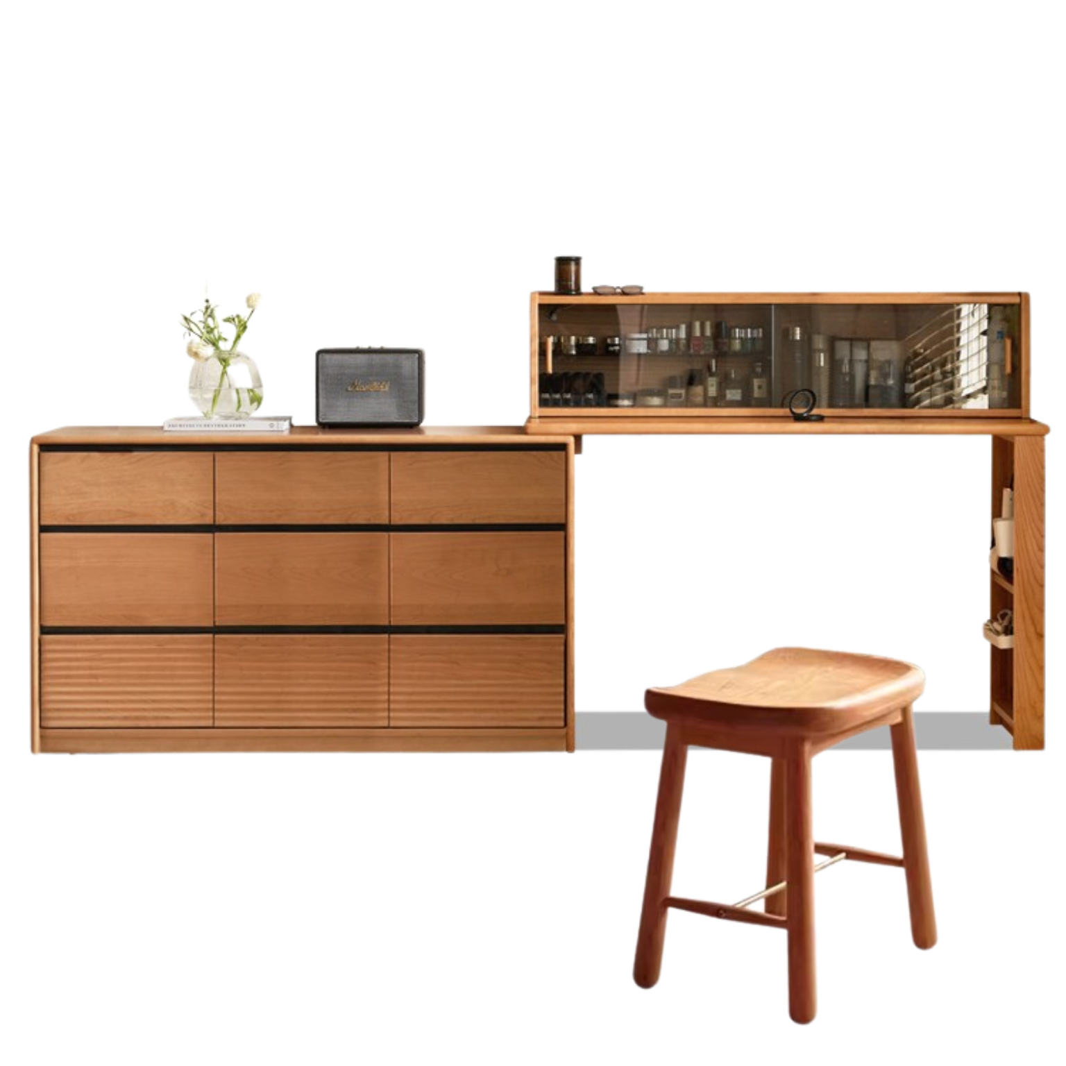 Сherry solid wood retro corner dressing table