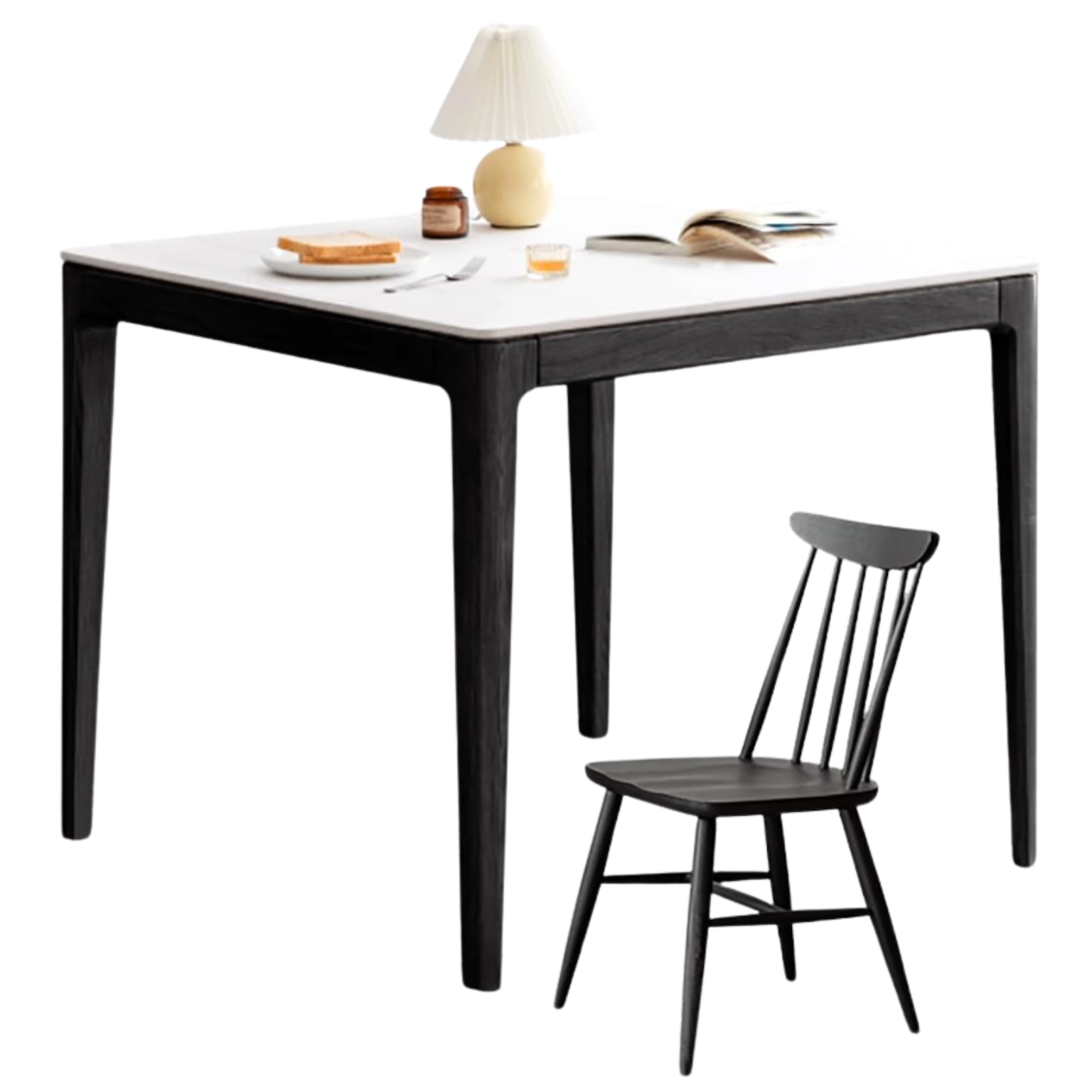 Oak solid wood Slate square dining table light luxury -
