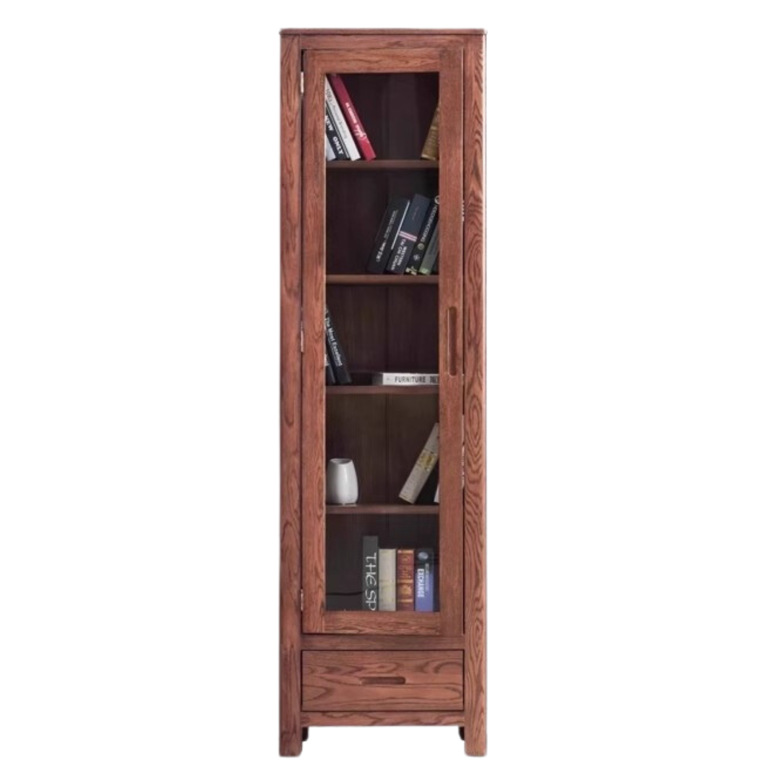 Oak Solid Wood Nordic Bookcase with Glass Door