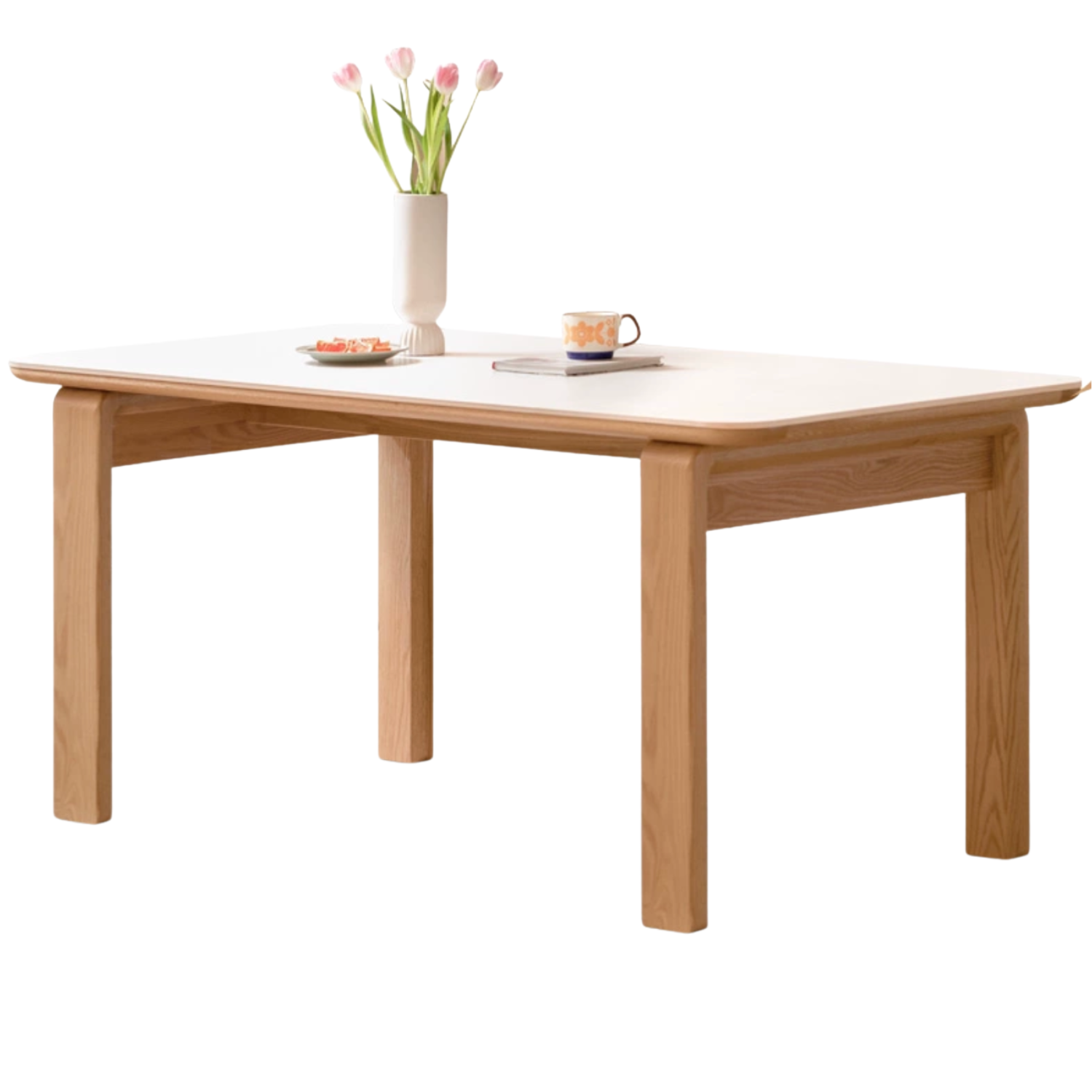 Oak Solid Wood, Solid Rubberwood Slate Rectangular Dining Table