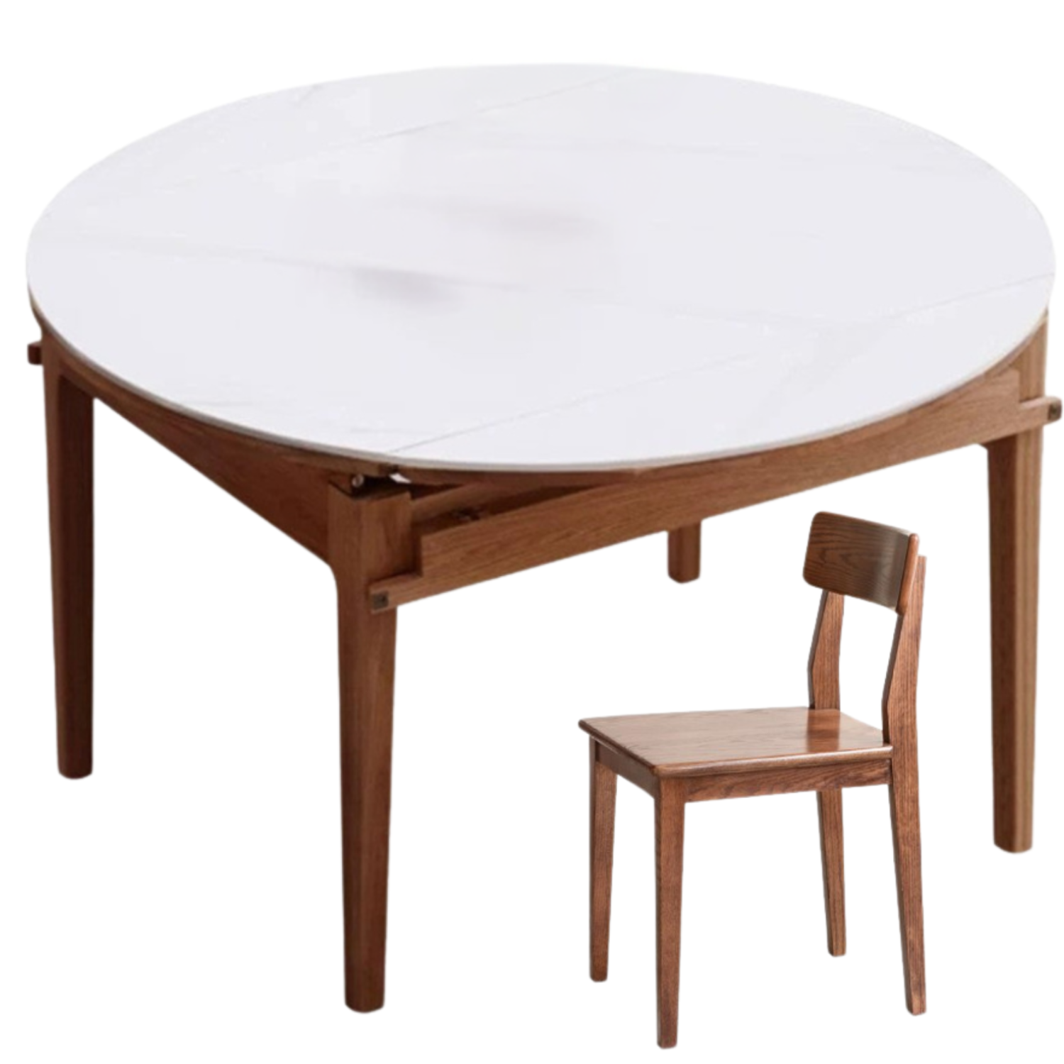 Oak Solid Wood, Solid Rubberwood Folding Round Retractable Dining Table