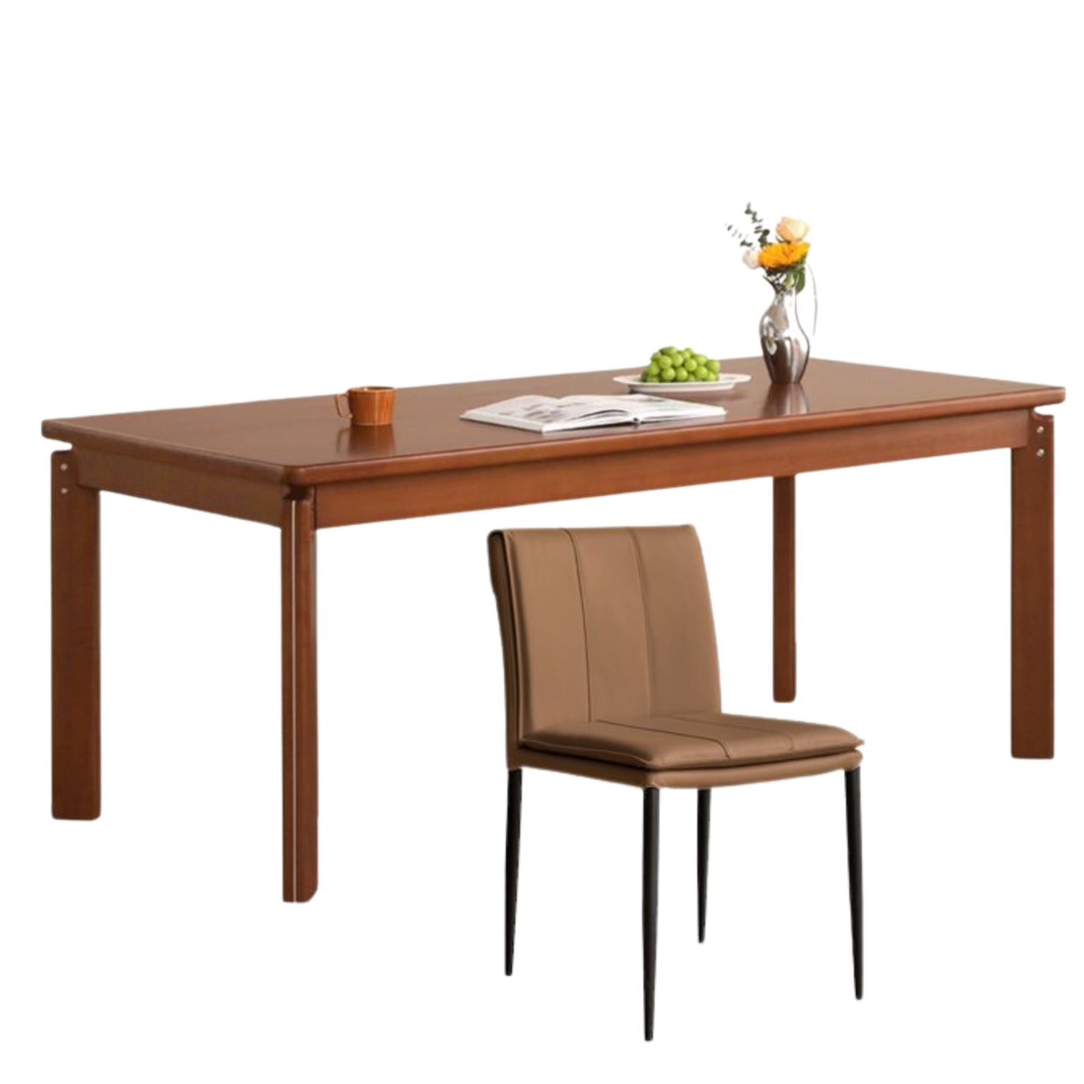 Poplar solid wood medieval teak color retro dining table