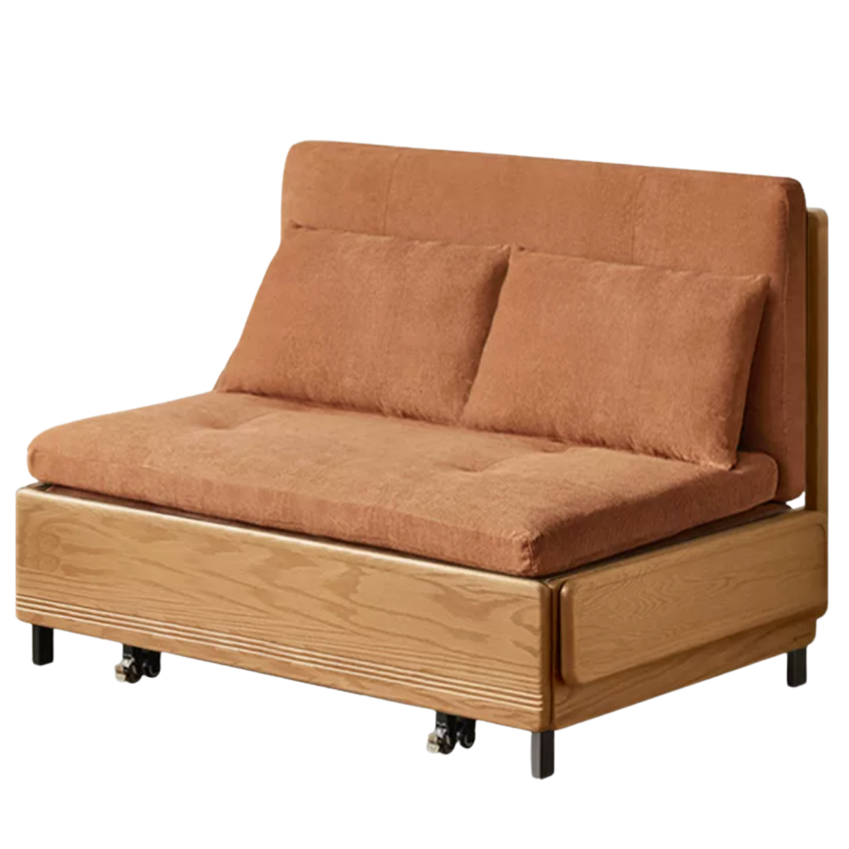 Oak Solid Wood Sleeper Sofa Chair Bed with Attached Fold-Out Side Tray