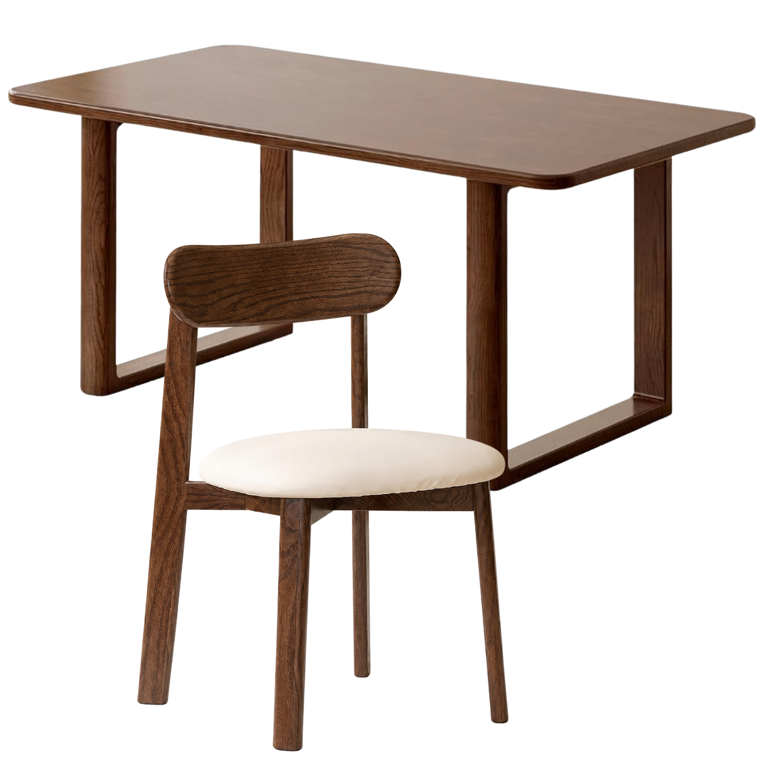 Black Walnut, Oak Solid Wood Dining Table with Industrial Trestle Legs