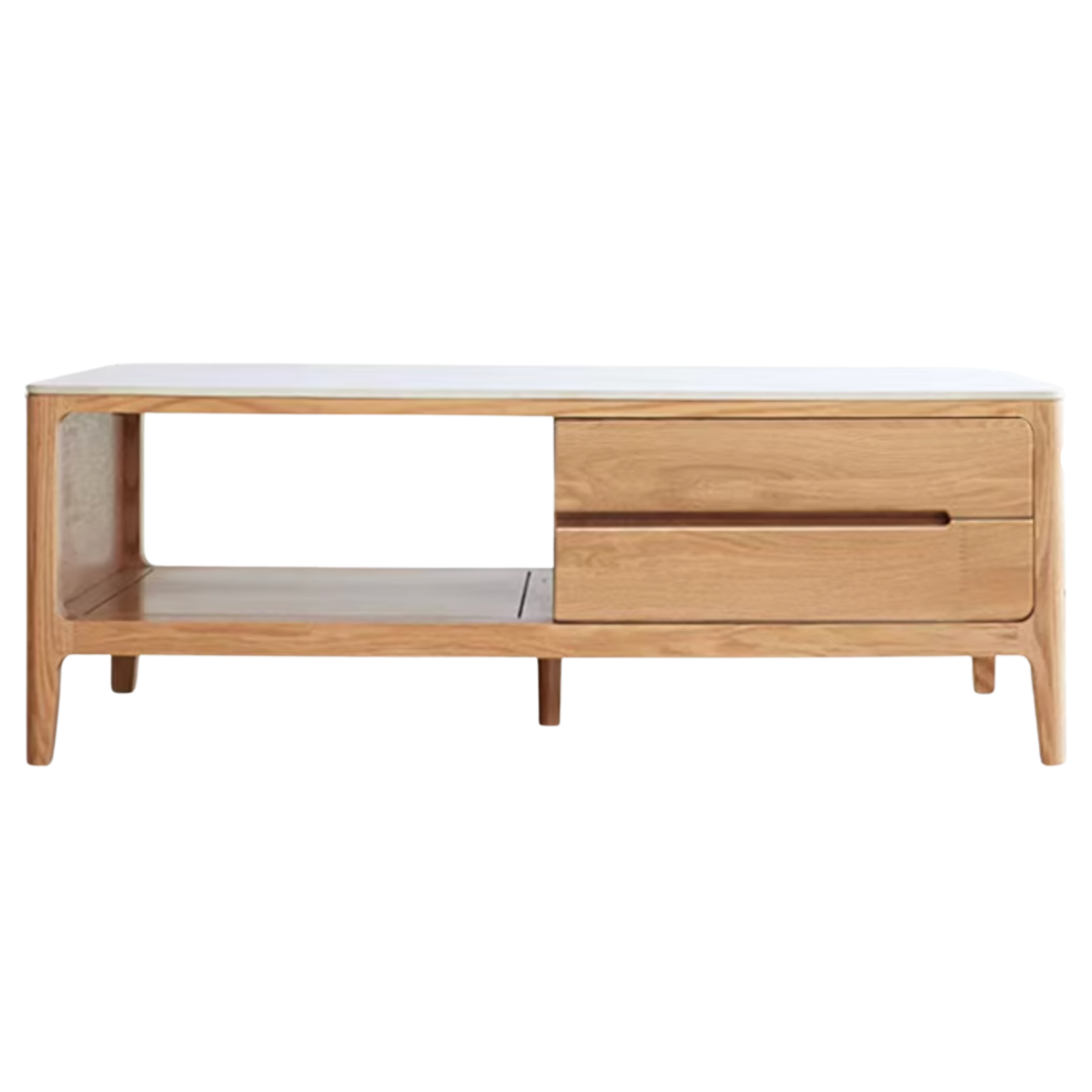 Oak, Solid Rubberwood Coffee Table Three Drawers