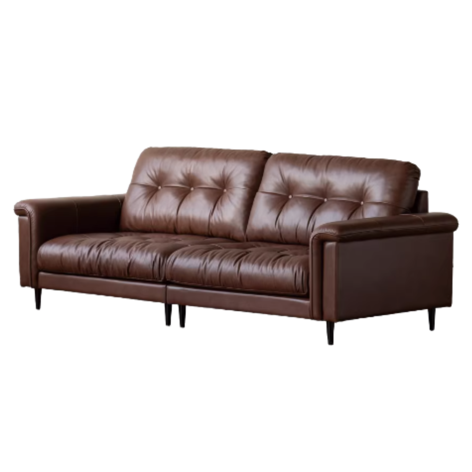 Leather Light Luxury Black Straight Sofa