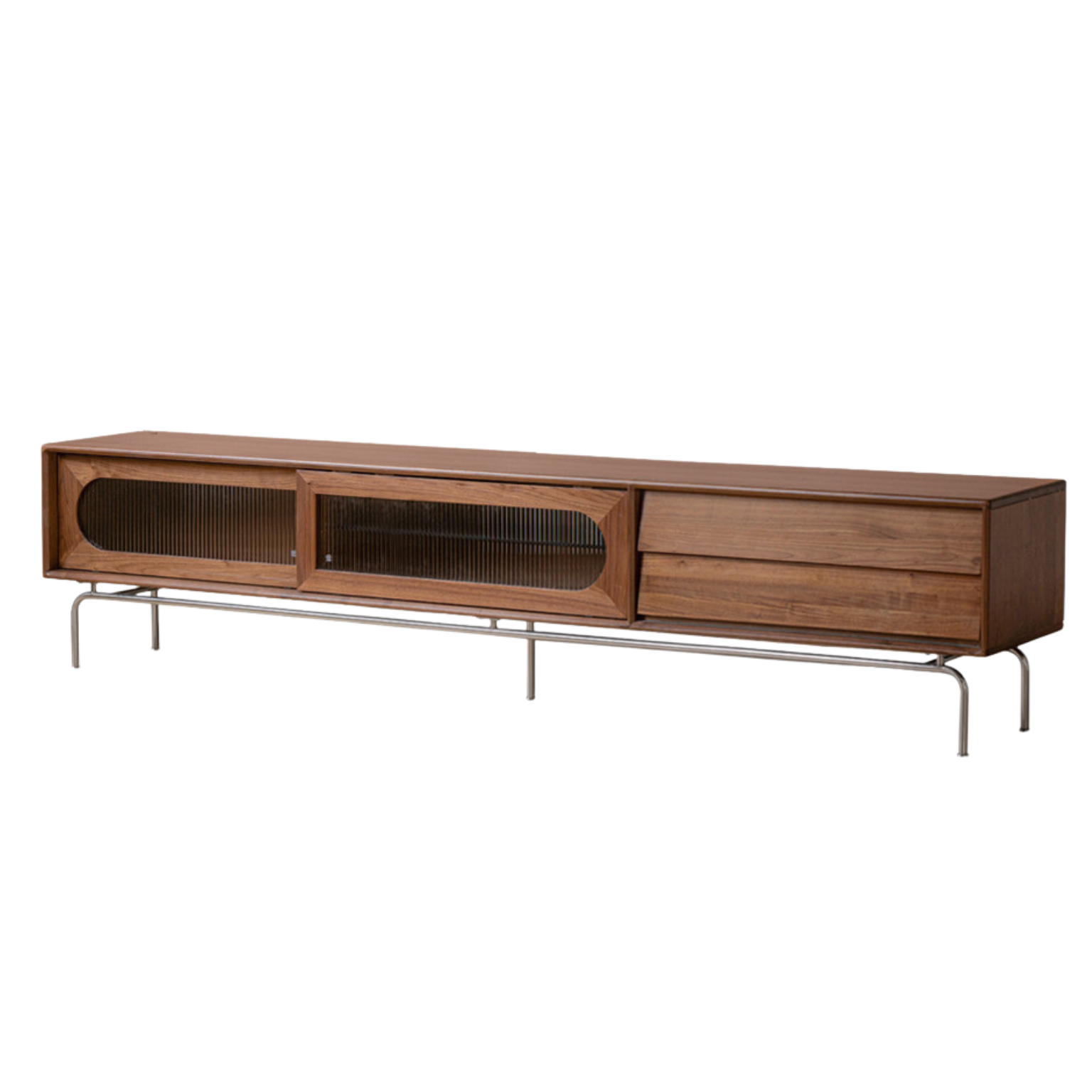 Black walnut solid wood high-foot floor sliding door storage TV cabinet-