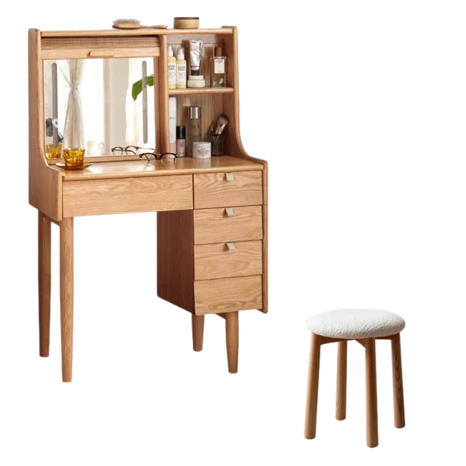 Oak Solid Wood Dressing Table Bamboo Curtain LED light-