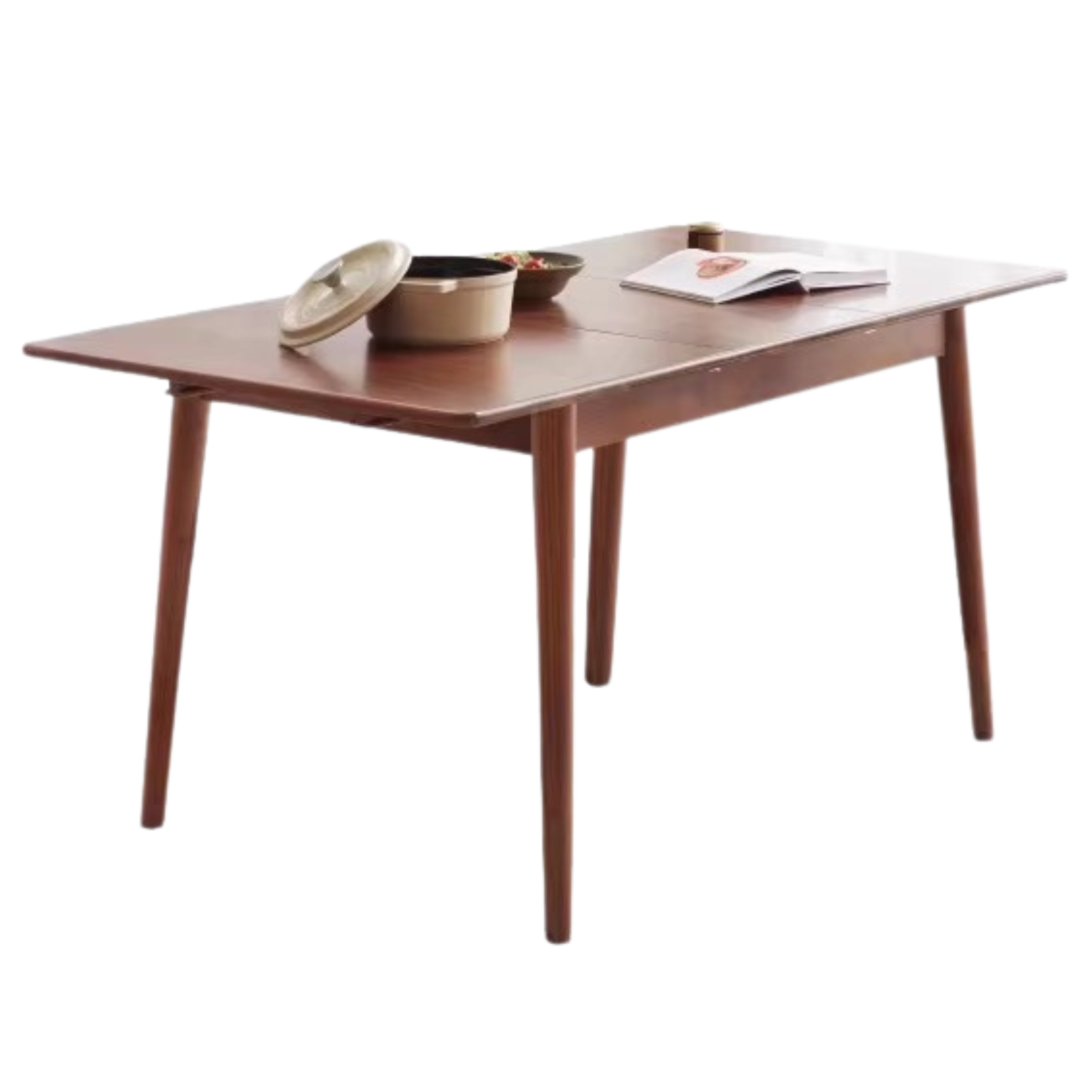 Oak, Black walnut Solid Wood Telescopic Folding Dining Table: