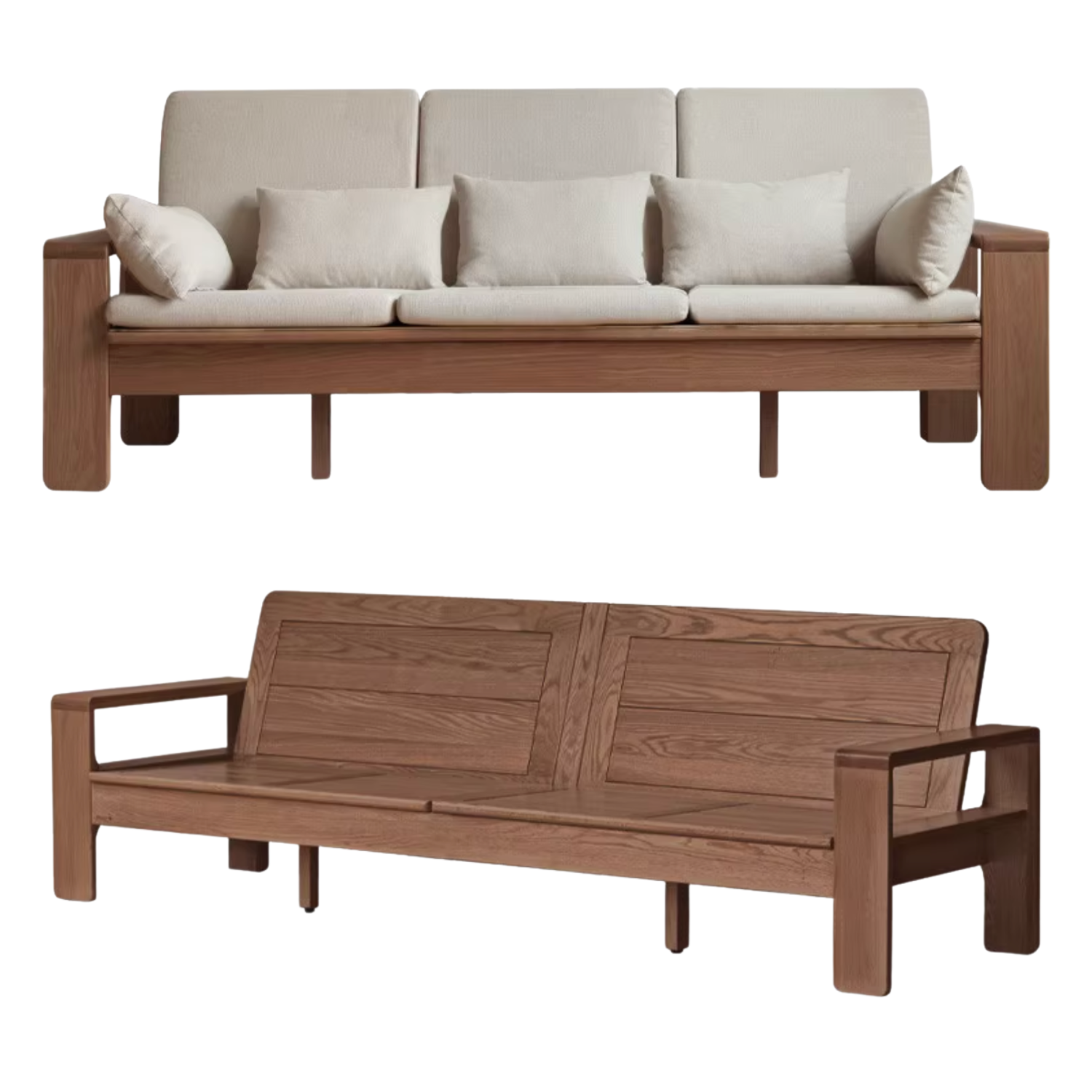 Oak, Ash Solid Wood Modern Nordic Fabric Sofa.