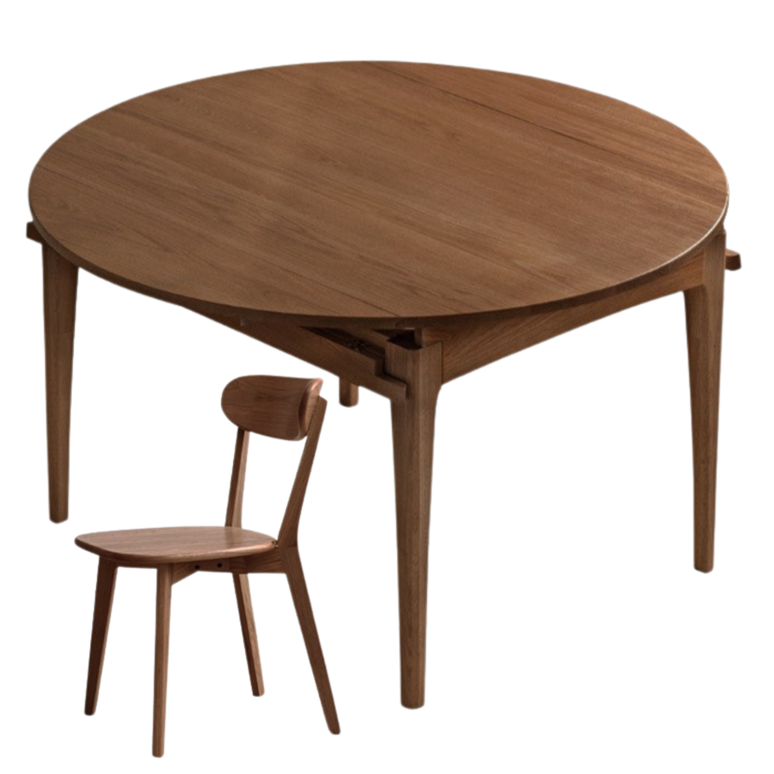 Oak Solid Wood Folding Round Retractable Dining Table