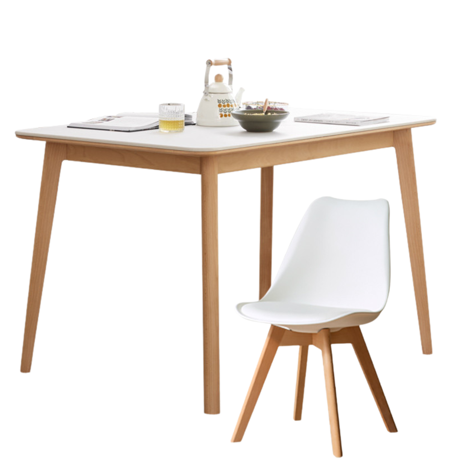 Ash solid wood Dining Table with rock slab surface,