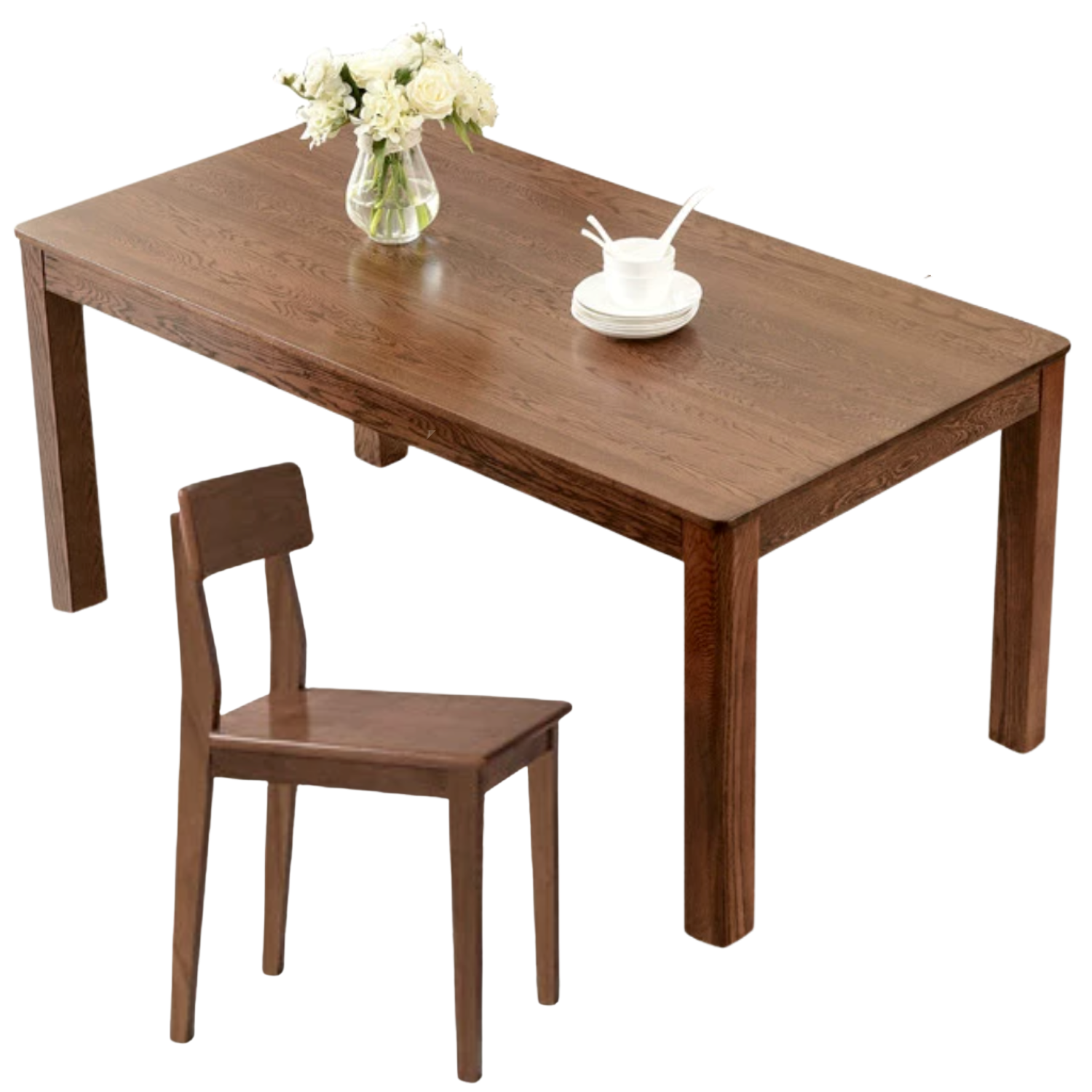 Oak Solid Wood, Solid Rubberwood Nordic Dining Table