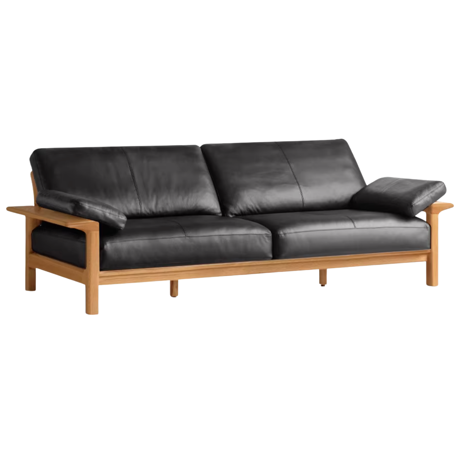 Oak, Ash Solid Wood Wabi Sabi Style Genuine Leather Sofa, fabric sofa