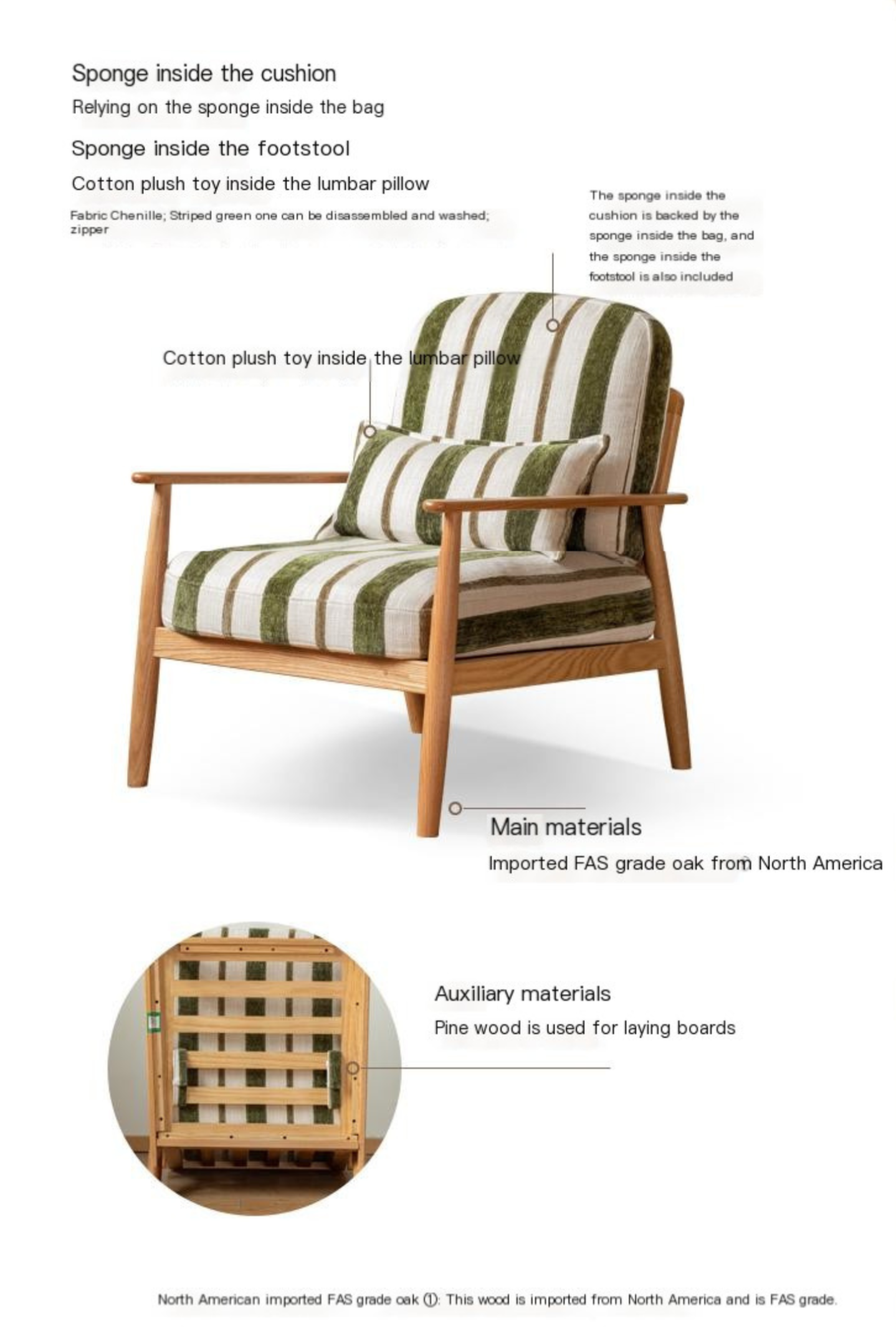 Oak Solid Wood Sofa Chair.