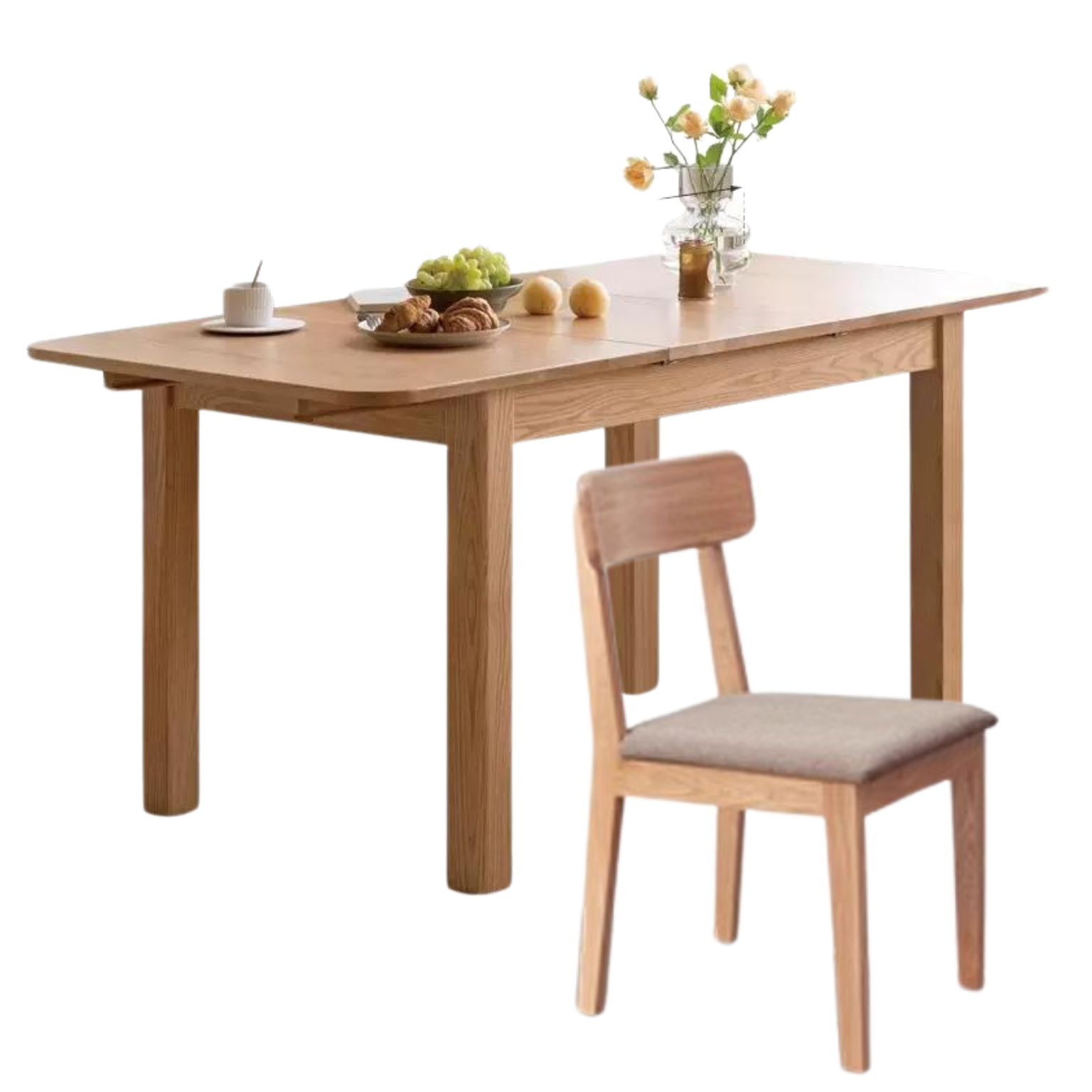 Oak solid wood telescopic folding dining table,