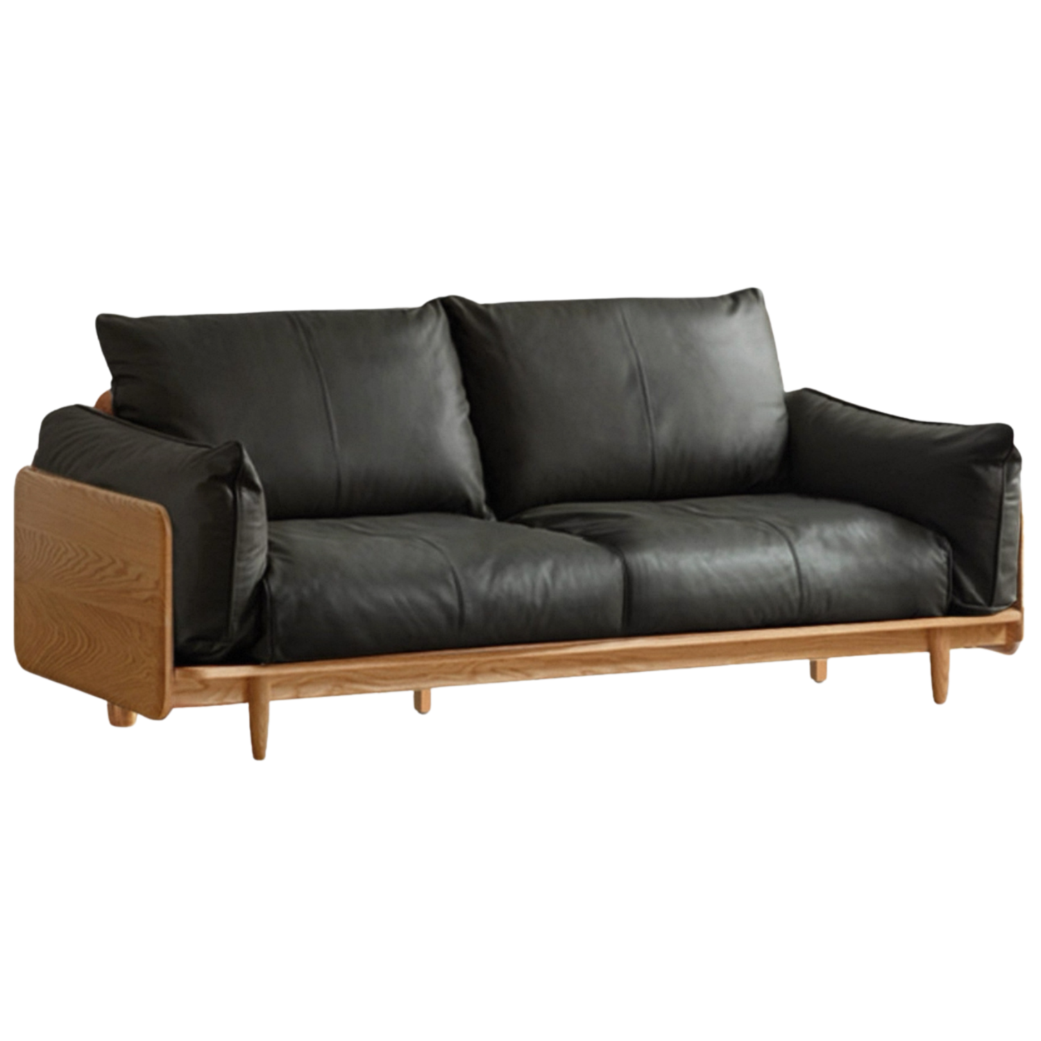 Oak Solid Wood Genuine Leather, Fabric Modern Lounge Sofa-