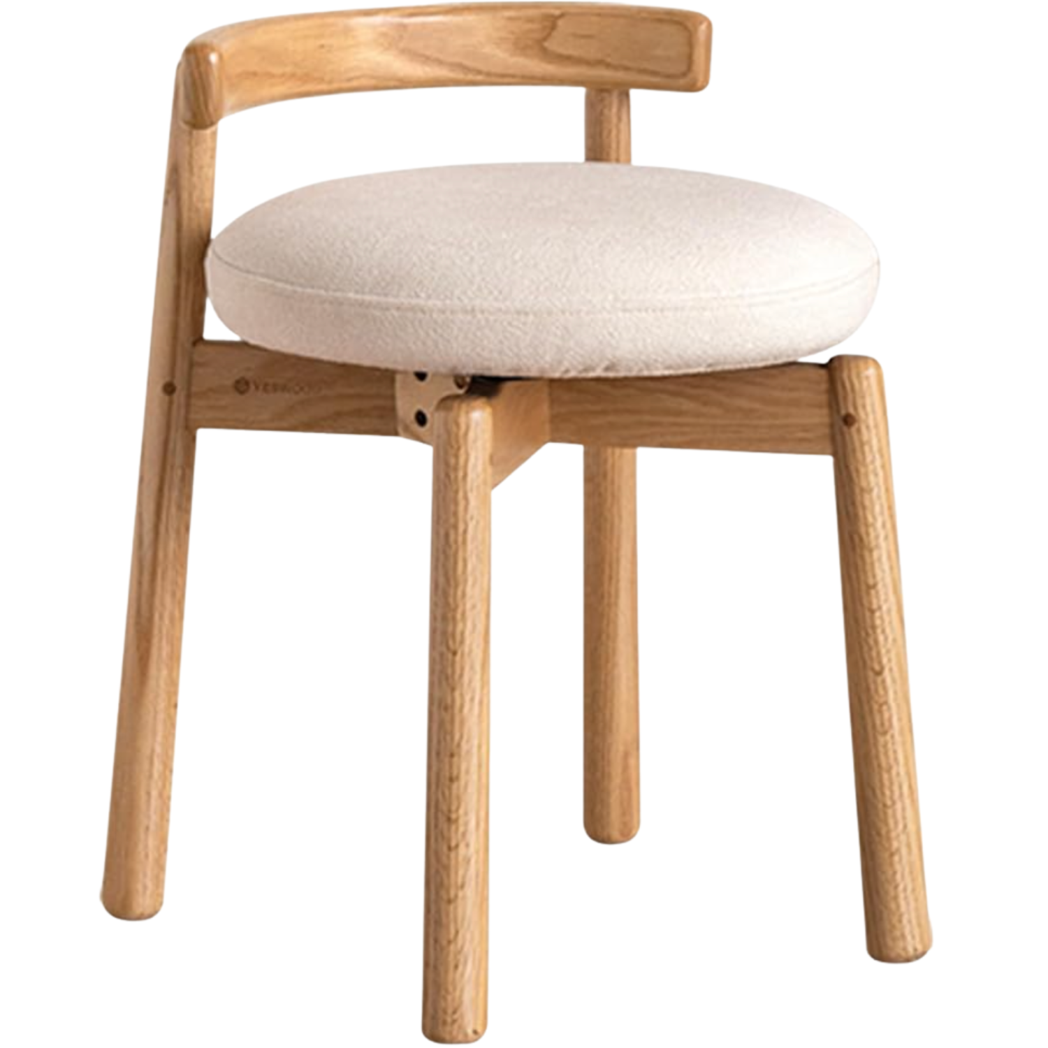 Oak, Solid RubberWood, Ash Round Vanity Stool with Curved Low Back