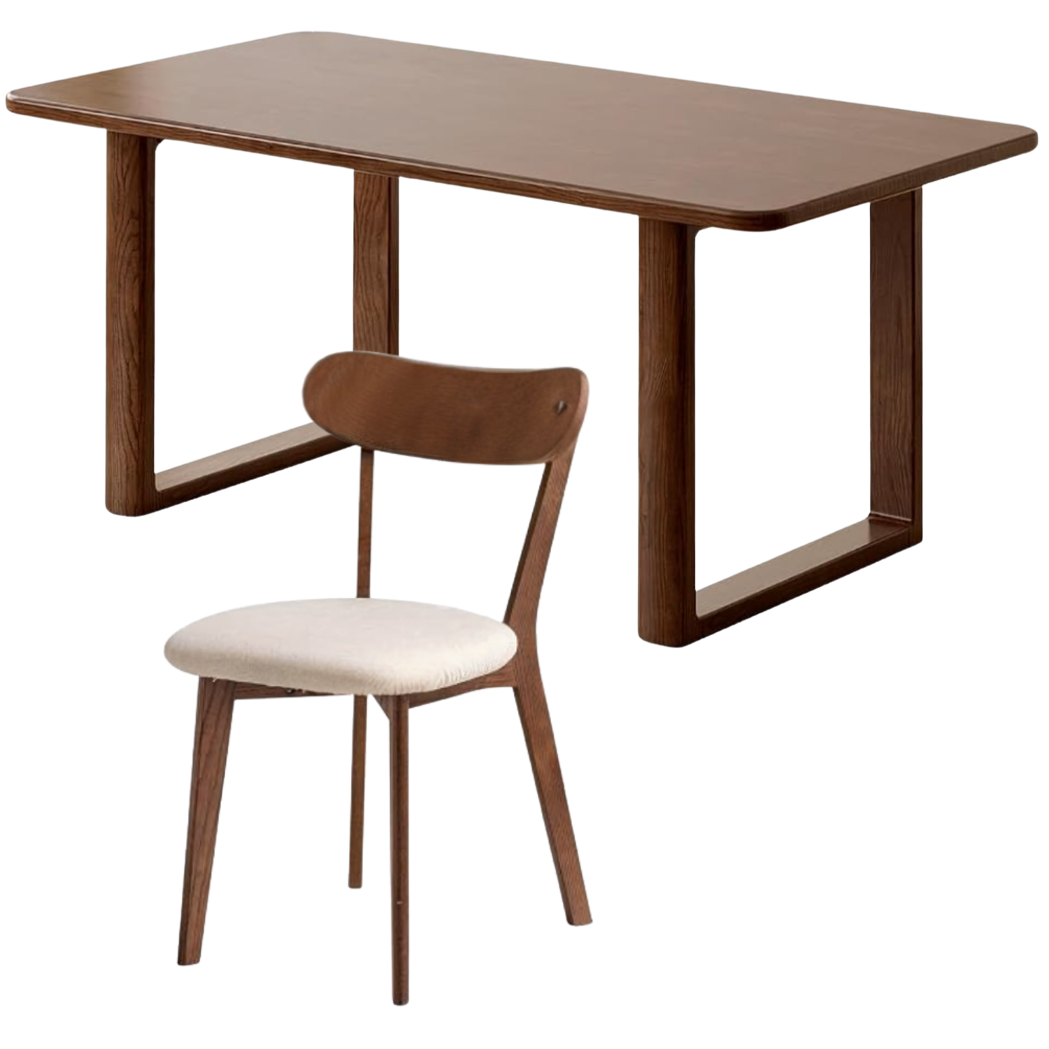 Black Walnut, Oak Solid Wood Dining Table with Industrial Trestle Legs