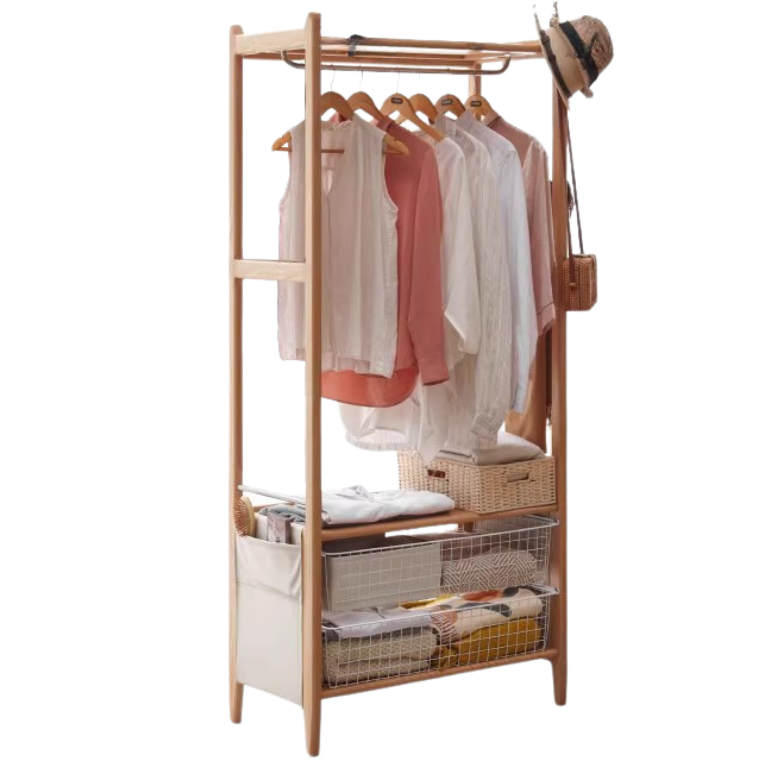 Oak solid wood rack integrated clothes hanger