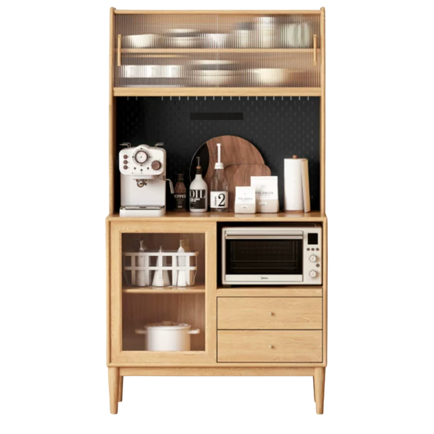 Ash Solid Wood Sideboard Multi-Functional Buffet Cabinet