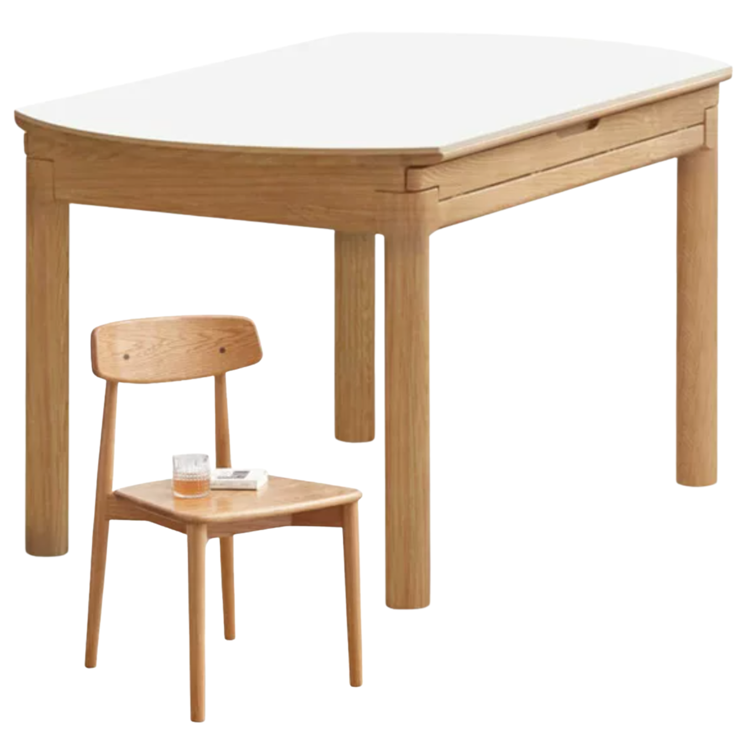 Solid Ruberwood, Oak, Ash Solid Wood Retractable Rock Plate Dining Table