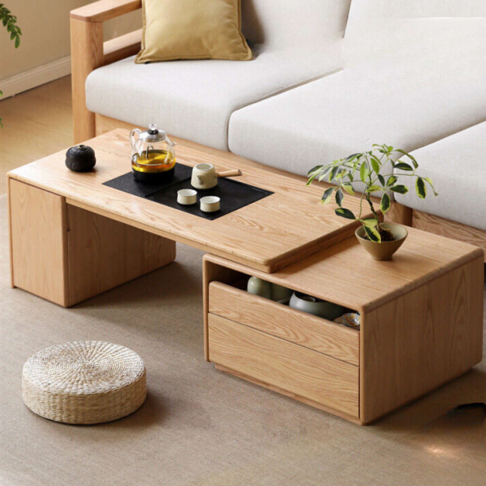 Oak solid wood telescopic modern tea table: