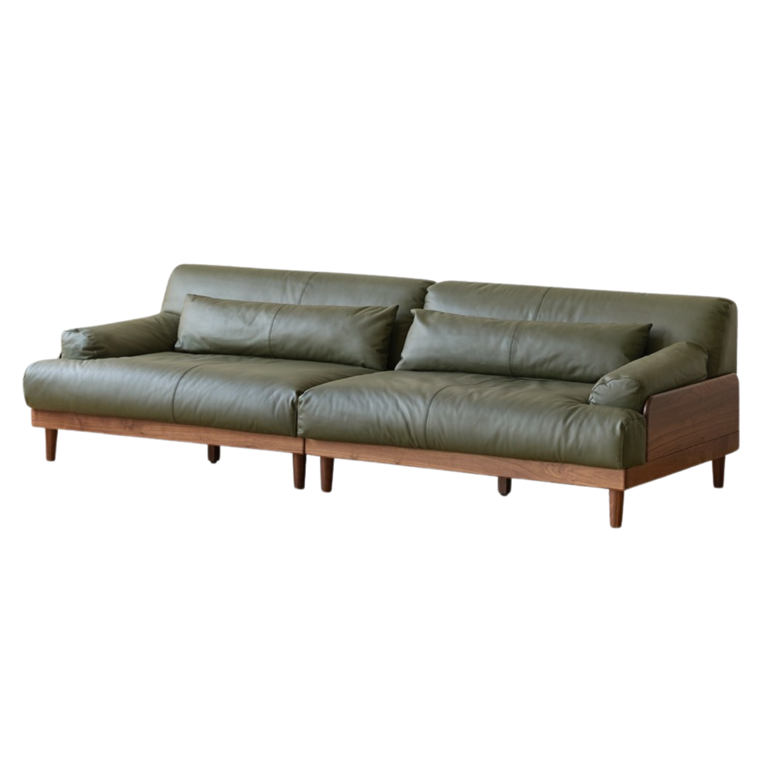 Black walnut solid wood leather three-seater straight down sofa