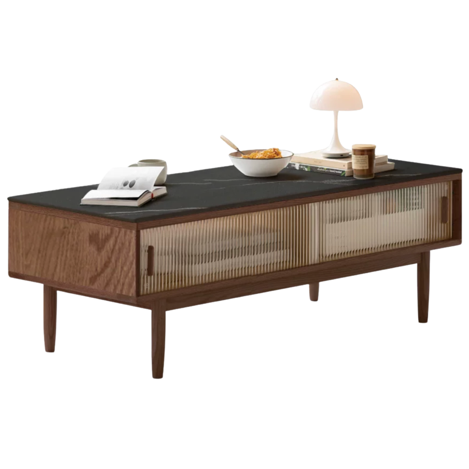 Oak, Beech, Solid Rubberwood Glass Doors Coffee Table