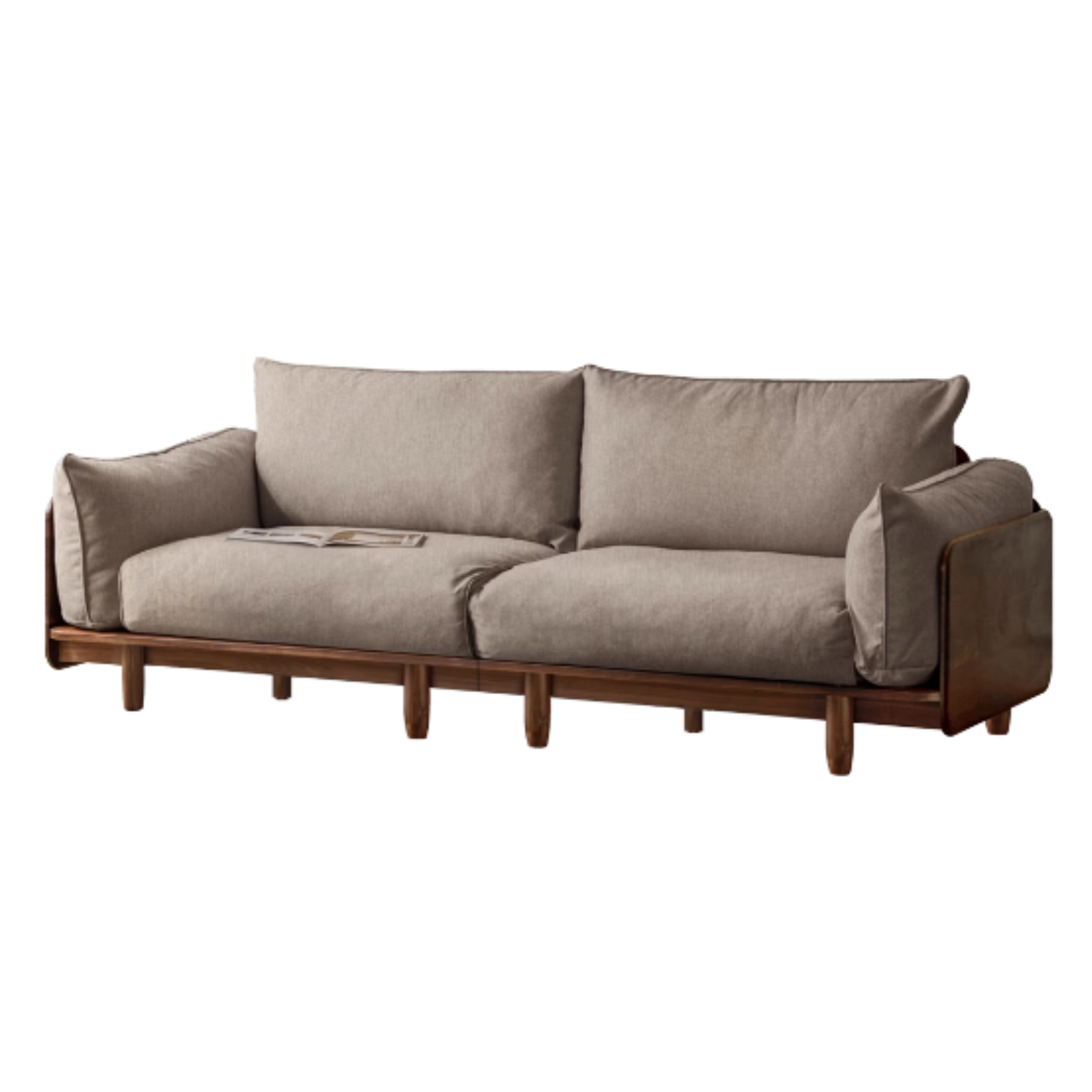 Black Walnut Solid Wood Genuine Leather Sofa, Fabric Sofa-SPECIAL PRICE: