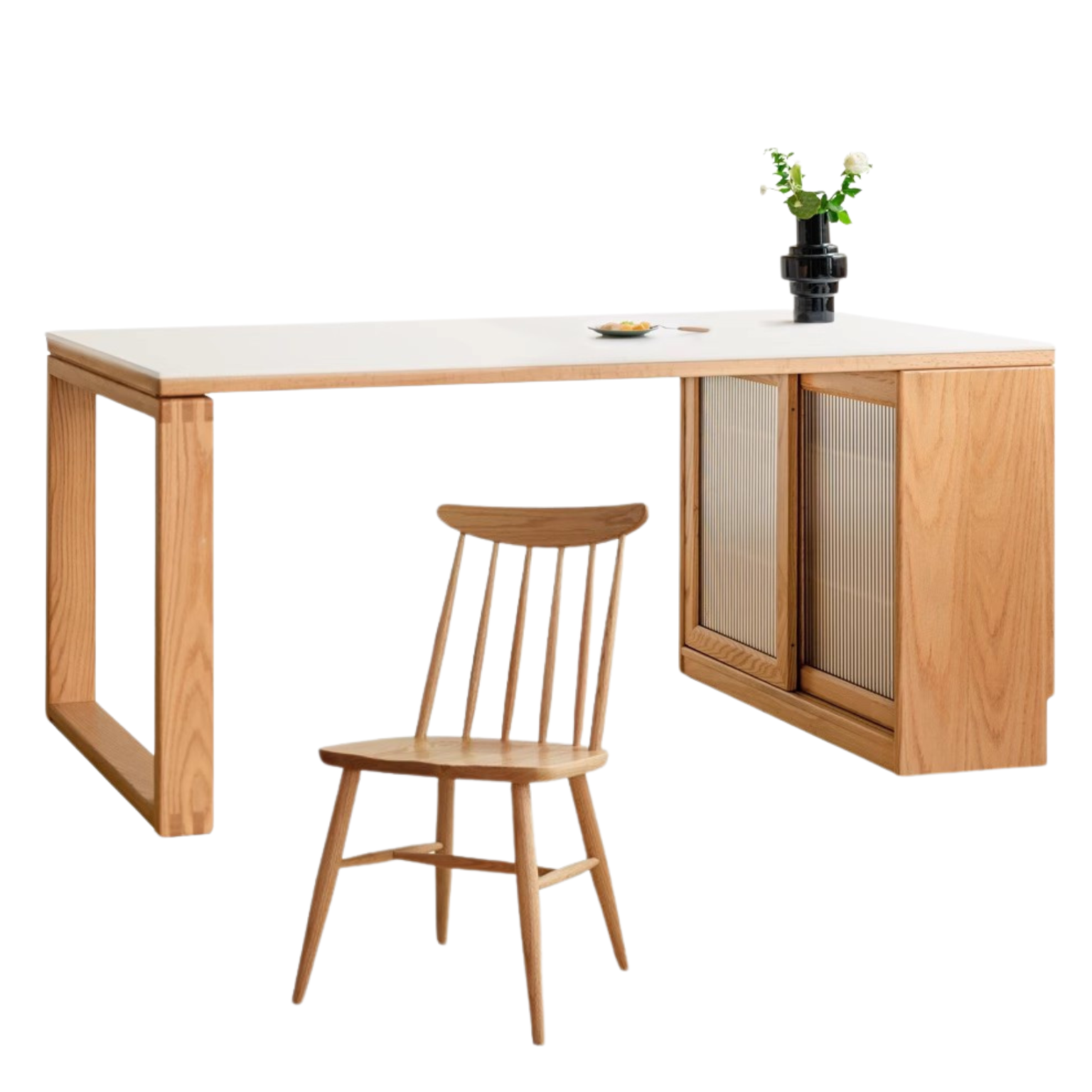 Oak Solid wood slate dining table and storage cabinet integrated ,