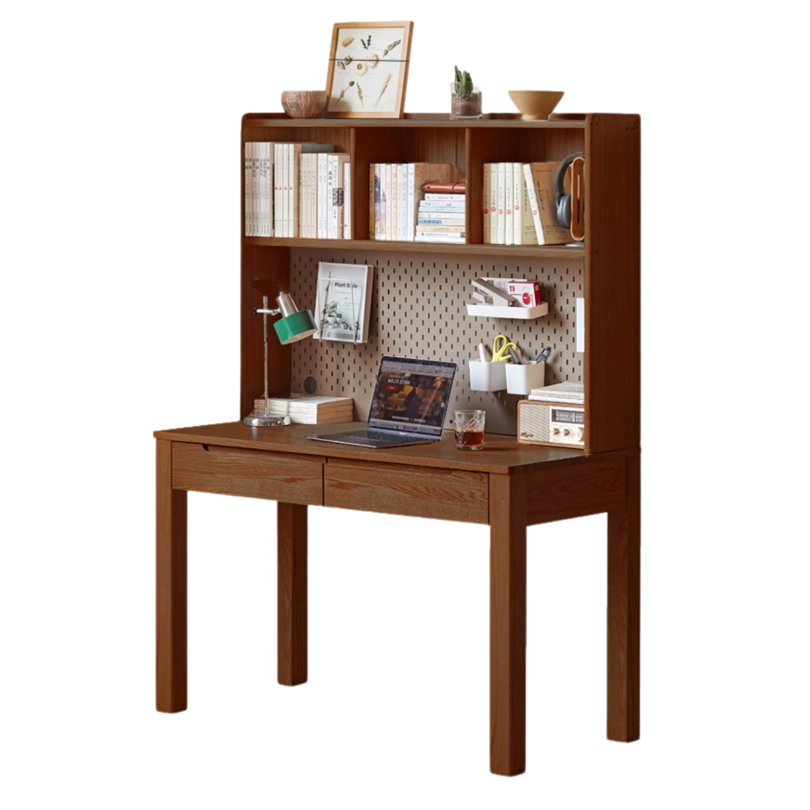 Oak Solid Wood Desk Bookshelf Integrated Simple Writing Desk