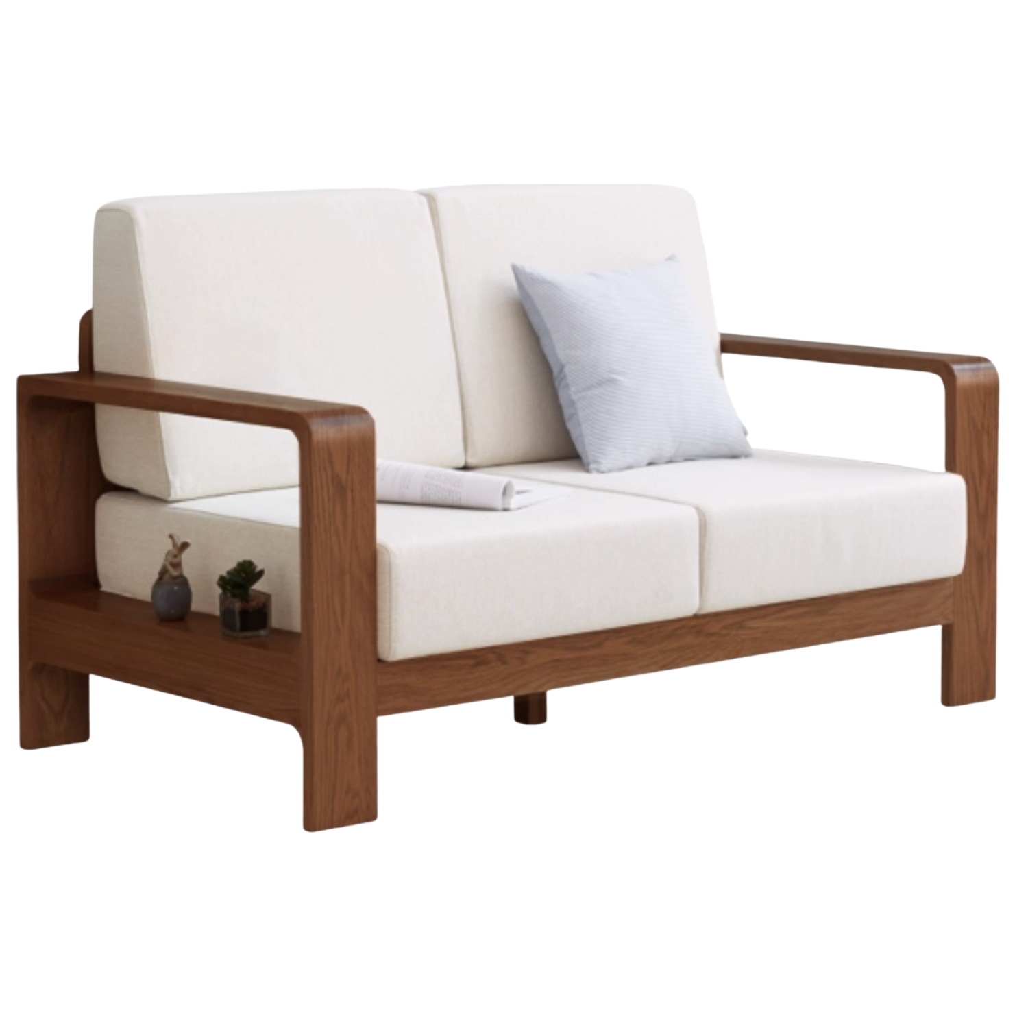 Black Walnut, Oak Solid Wood Three Seat Fabric Sofa