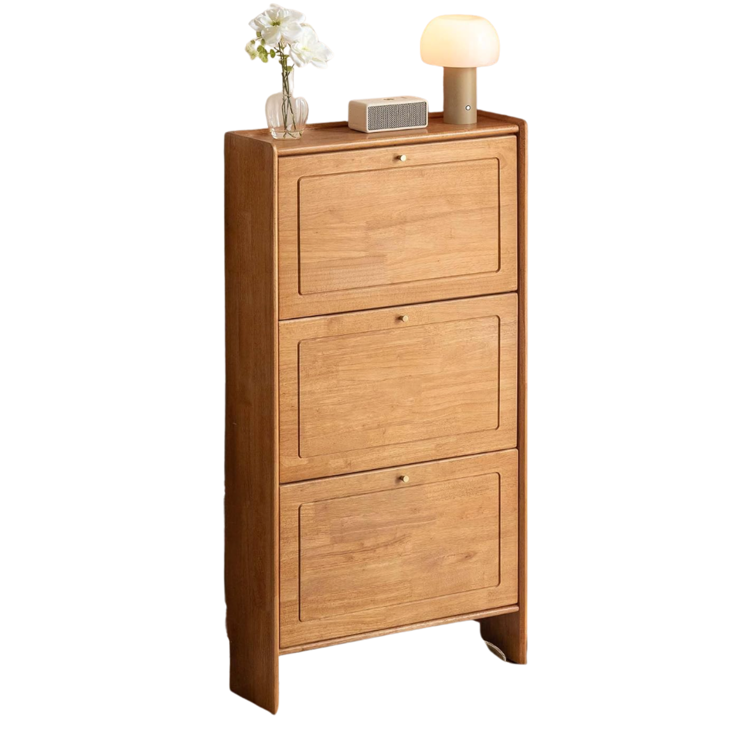 Rubberwood Solid Wood Shoe Cabinet with Space Saving Flip Storage