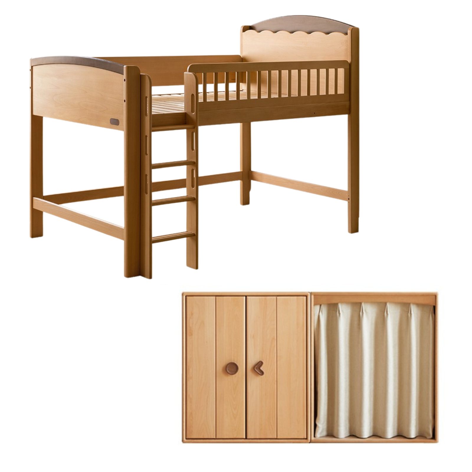 Beech Solid Wood Children's with Light Guardrail Bed