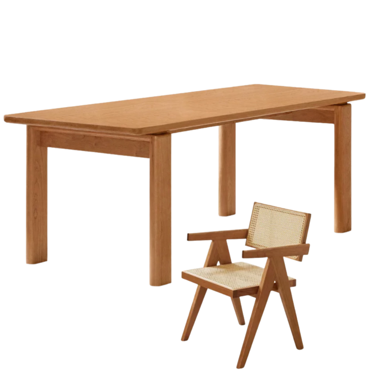 Cherry Solid Wood Extendable Dining Table with Pull-Out Leaf